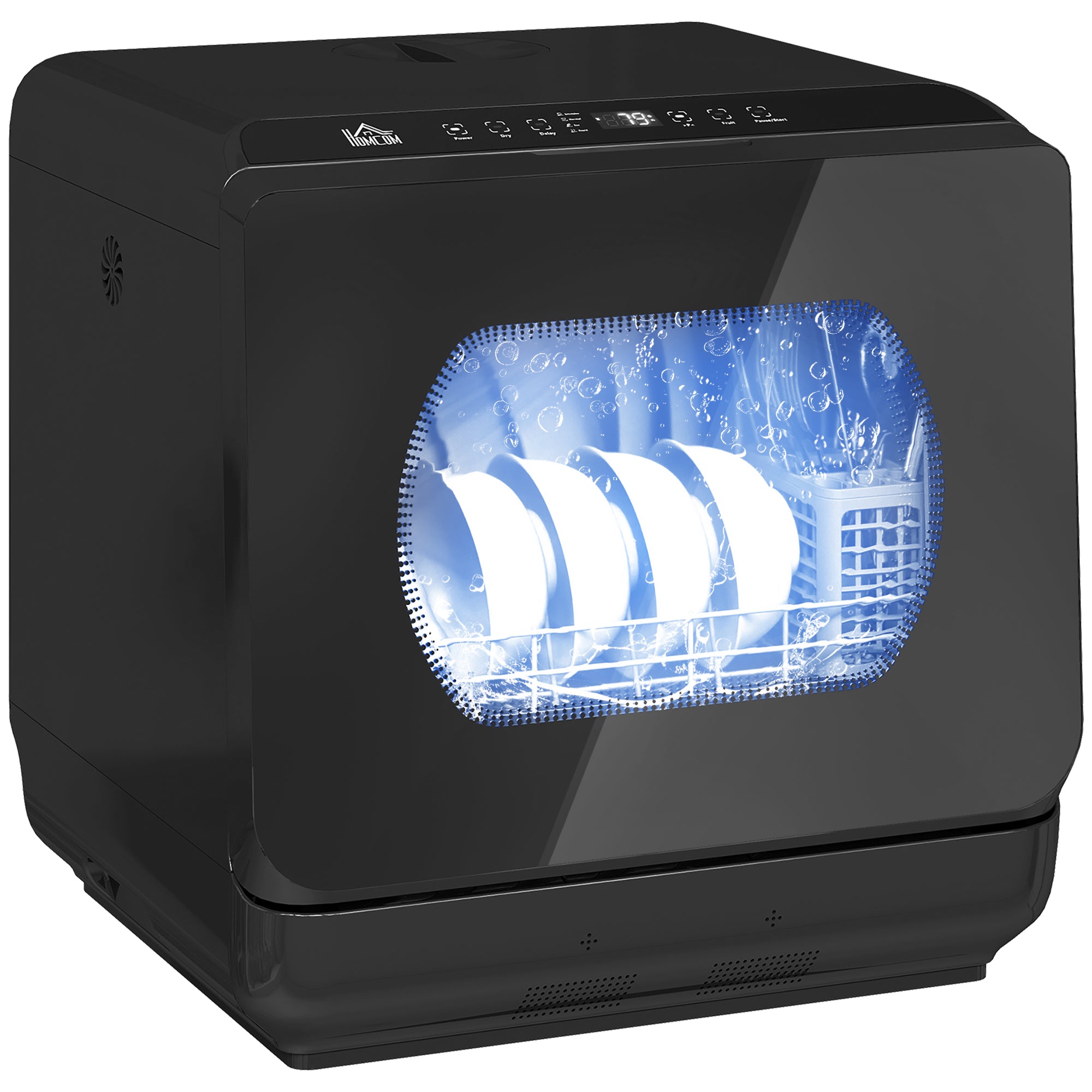 Table Top Dishwasher, Mini Countertop Dishwasher No Plumbing with Built-in 6L Water Tank, 6 Programs, Touch Control, LED Display, 4 Place Settings, Dual Water Supply and Fruit Wash, Black