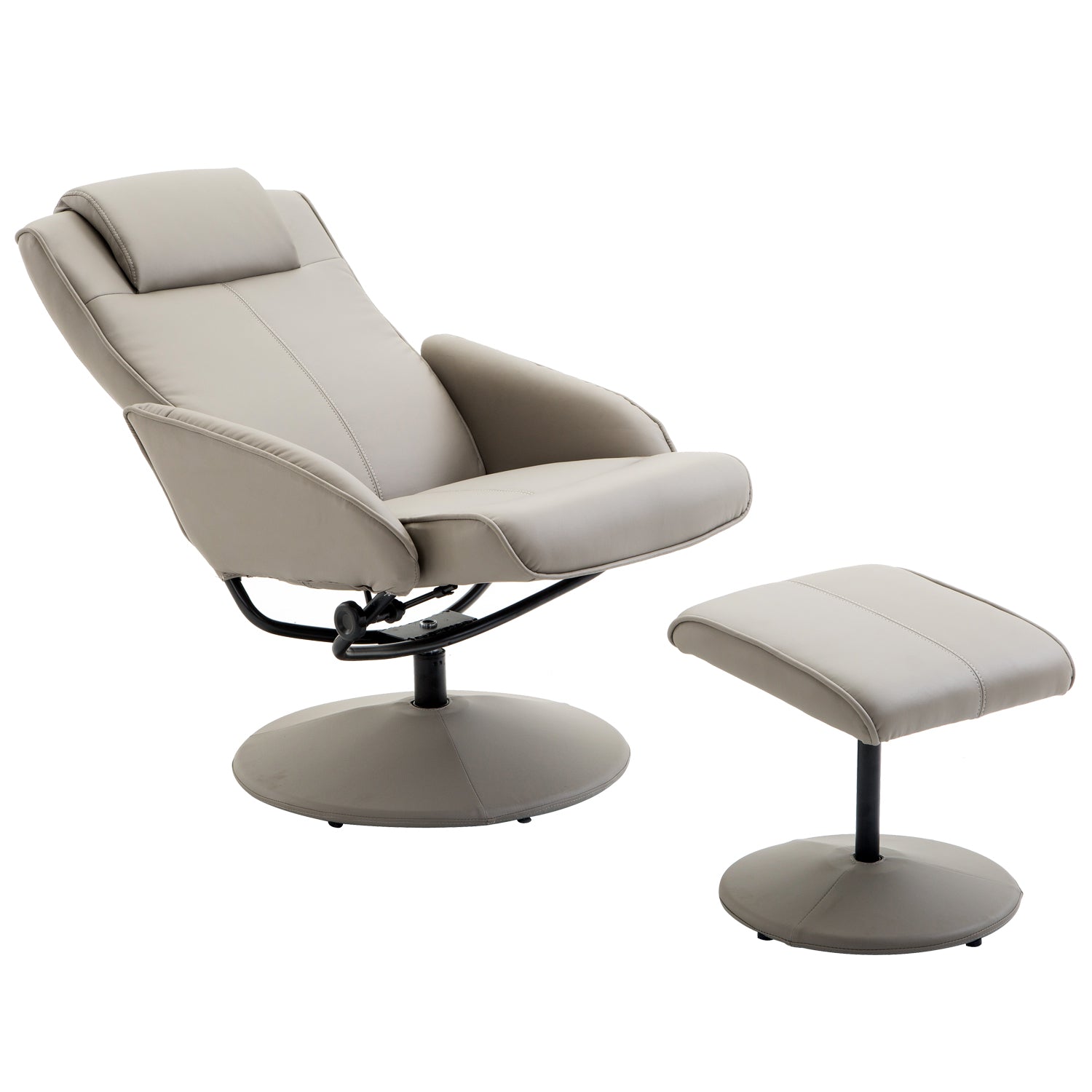 HOMCOM Recliner Chair and Footstool, Swivel PU Leather Upholstered Armchair with Footstool and Adjustable Backrest for Living Room, Bedroom, Grey
