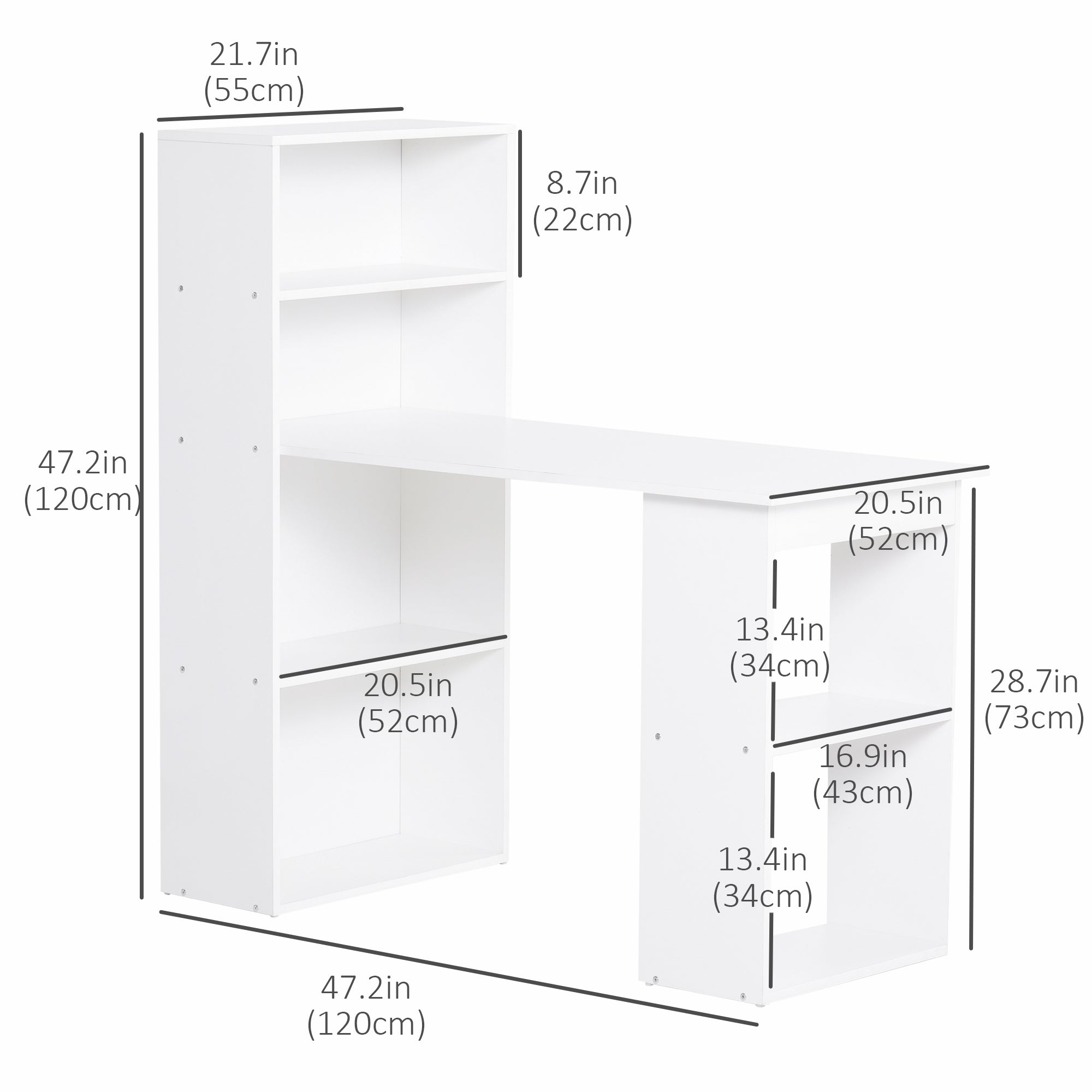 HOMCOM Modern Computer Desk with Storage Shelves, Writing Table Workstation with Bookshelf for Home Office, White