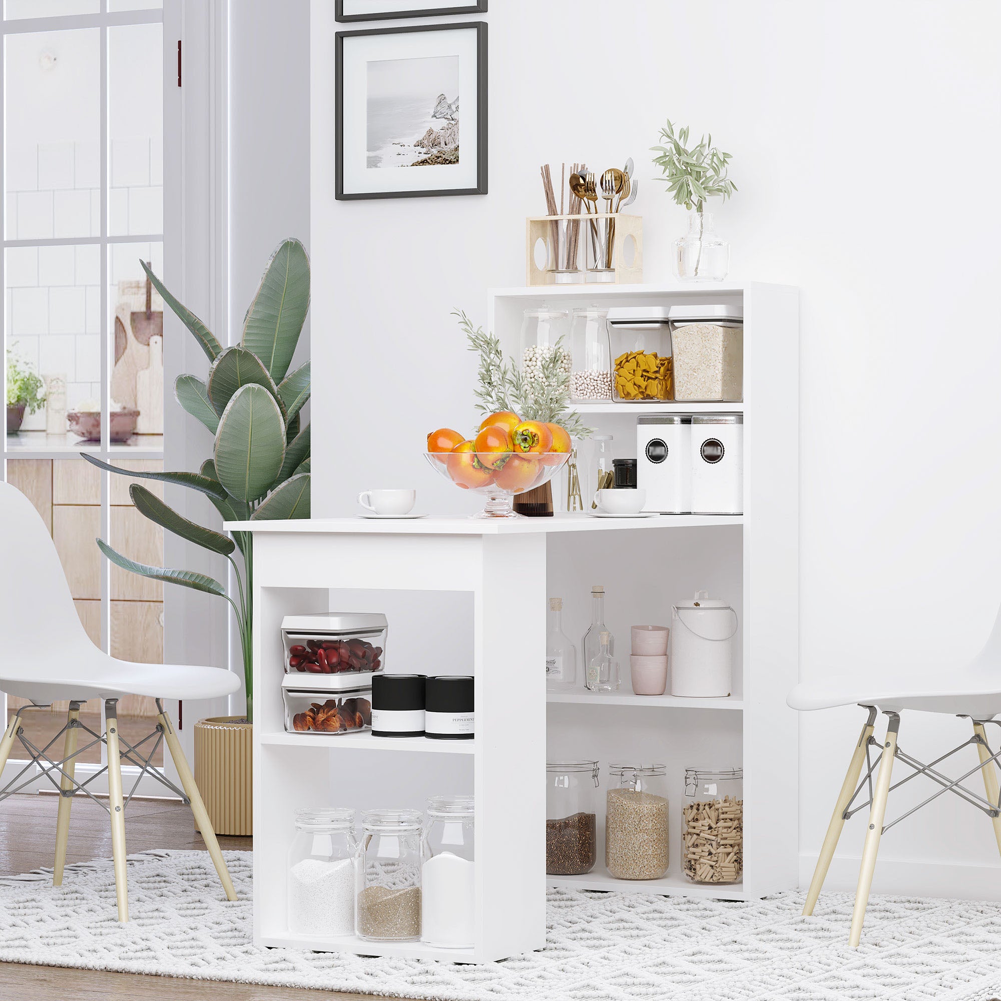HOMCOM 120cm Modern Computer Desk Bookshelf Study Table Workstation PC Laptop Writing Home Office 6 Shelves White
