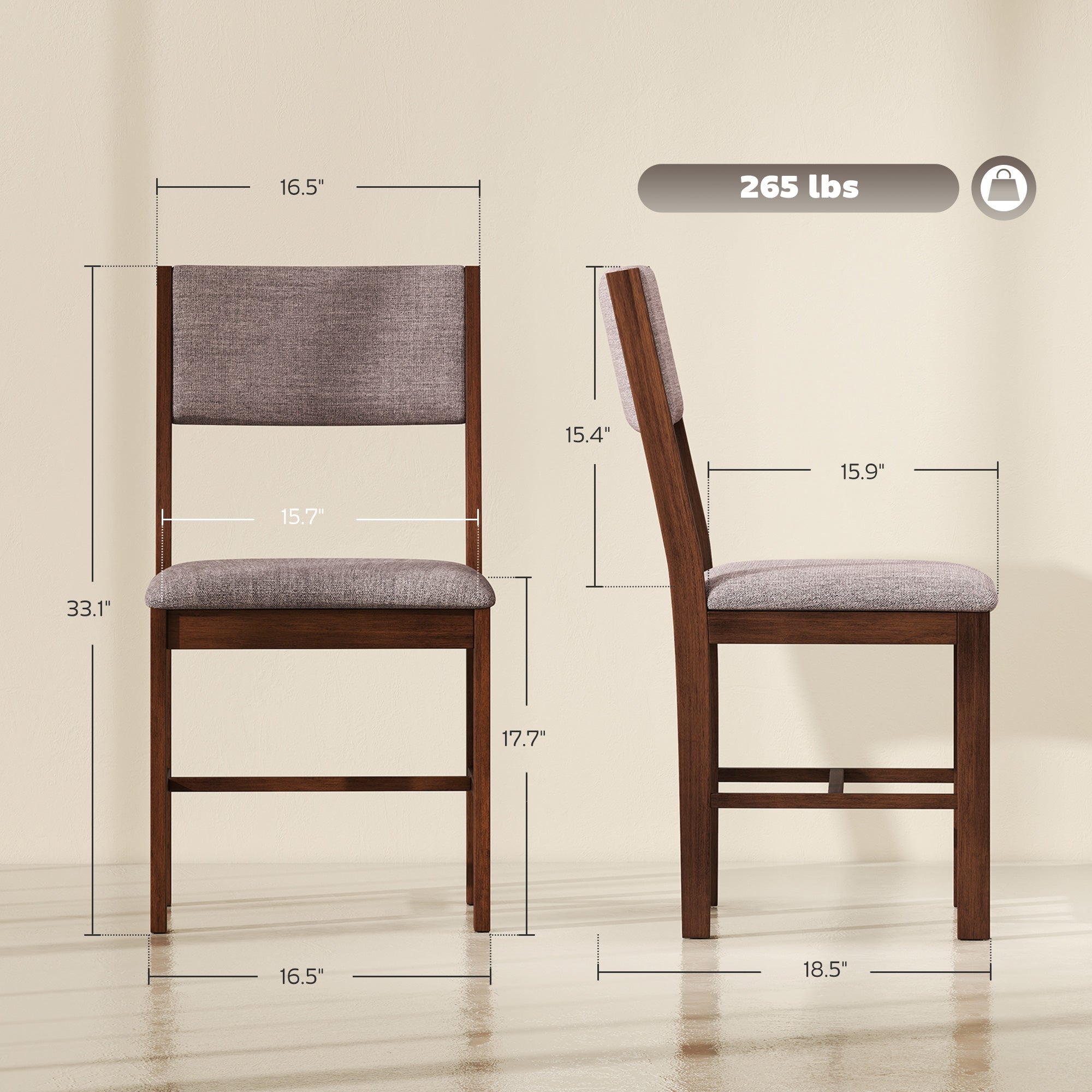Modern Dining Chairs Set of 4, Linen Fabric Upholstered Kitchen Chairs with Rubberwood Legs for Dining Room, Living Room, Brown and Light Brown