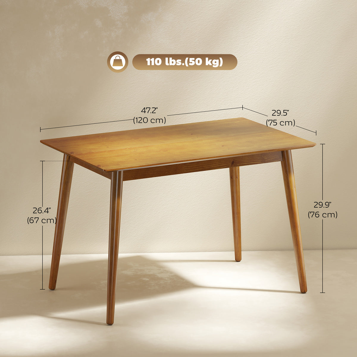 Dining Table for 4, Farmhouse Kitchen Table with Wooden Frame for Living Room, Dining Room, Brown