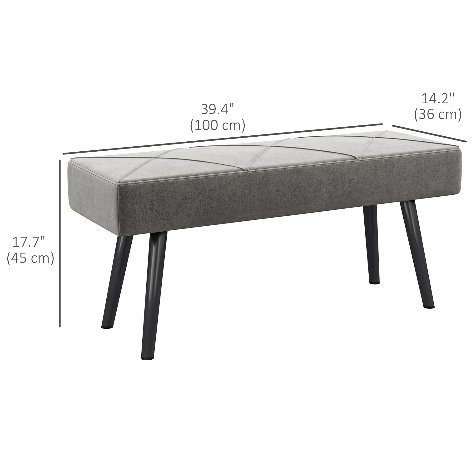 HOMCOM 39" End of Bed Bench, Velvet Upholstered Entryway Bench with Steel Legs, Bedroom Bench for Living Room, Dining Room, Hallway, Grey