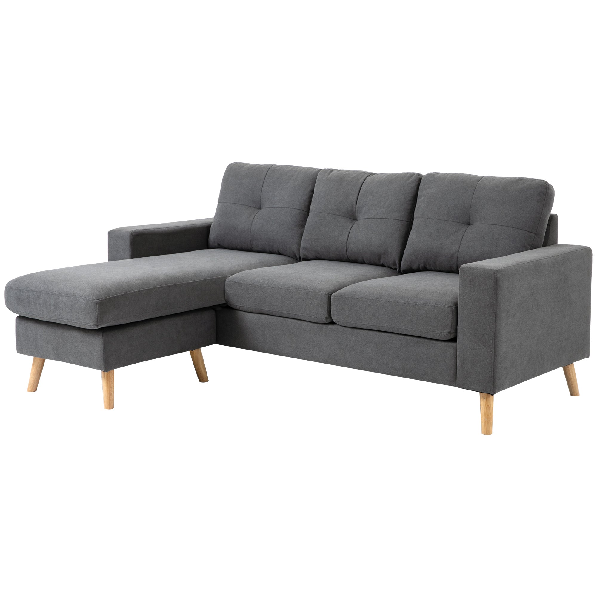 HOMCOM Modular Sectional Sofa, L Shape Sectional Couch with Reversible Chaise, Modern Tufted 3 Seater Corner Sofa with Wooden Legs for Living Room, Bedroom, Dark Grey