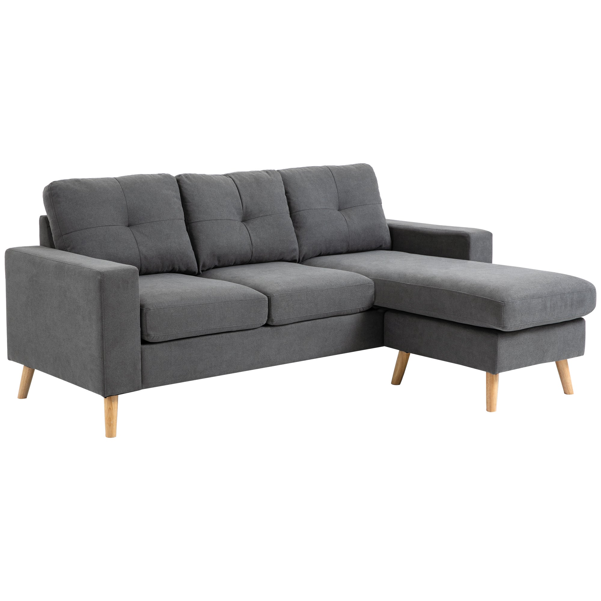 HOMCOM Modular Sectional Sofa, L Shape Sectional Couch with Reversible Chaise, Modern Tufted 3 Seater Corner Sofa with Wooden Legs for Living Room, Bedroom, Dark Grey