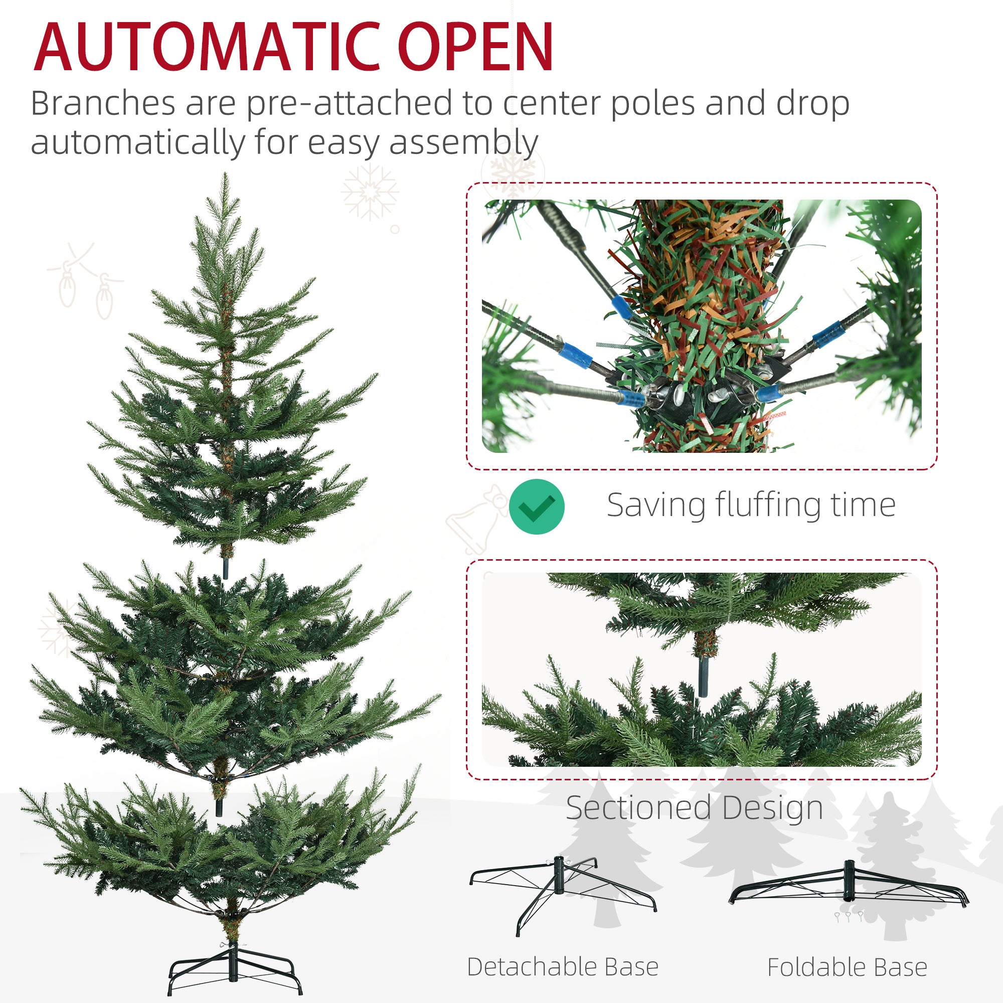 6 Foot Artificial Christmas Tree Pine Hinged Xmas Tree with 795 Realistic Branches Green