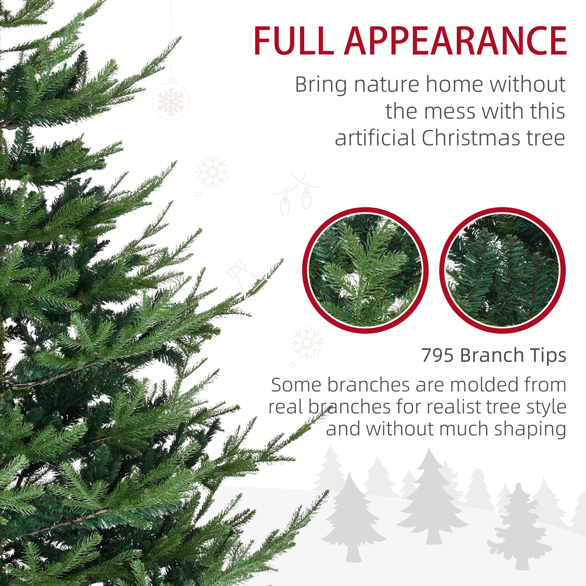 6 Foot Artificial Christmas Tree Pine Hinged Xmas Tree with 795 Realistic Branches Green