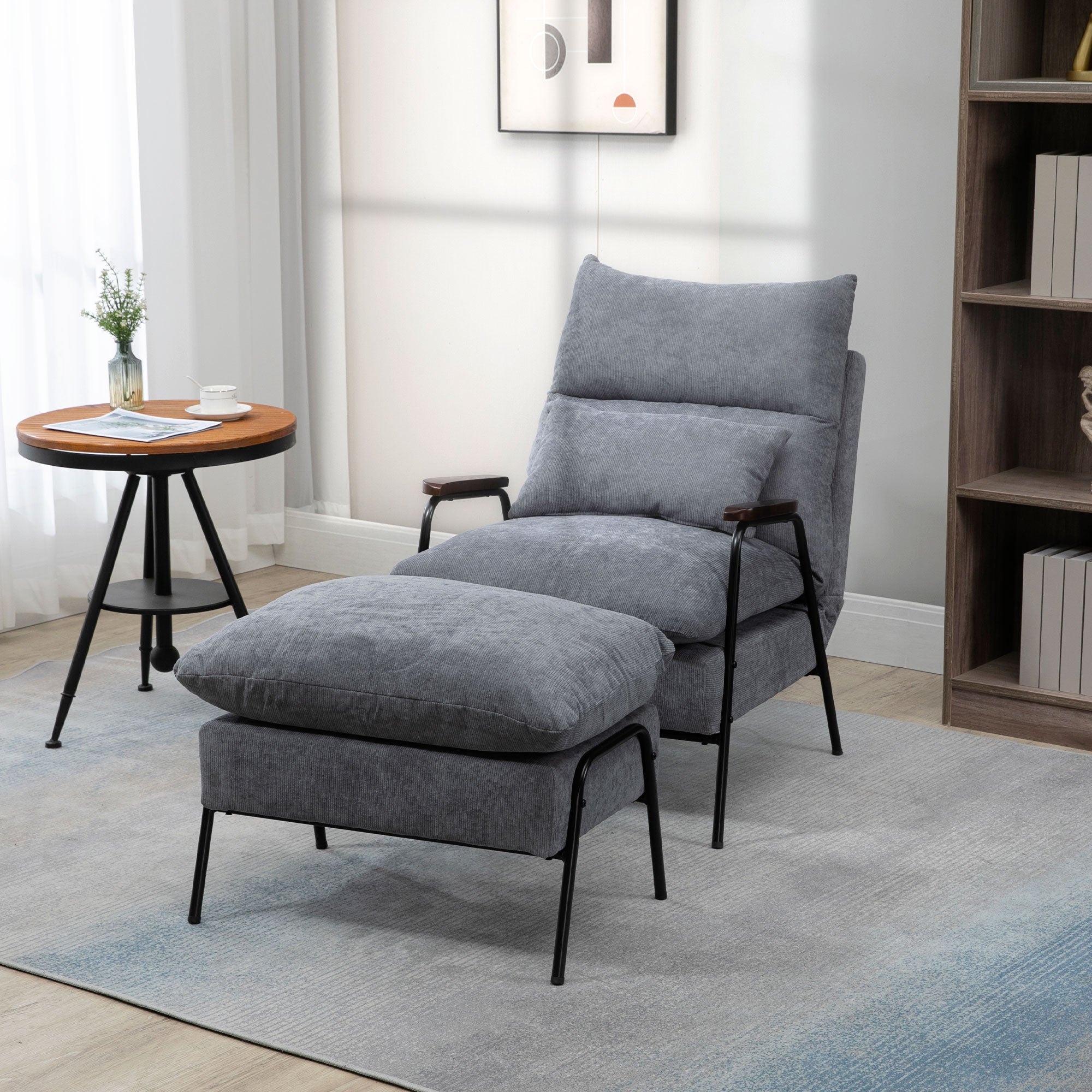 Accent Chair with Ottoman Reclining Comfy Chair with Adjustable Backrest and Steel Frame Light Gray