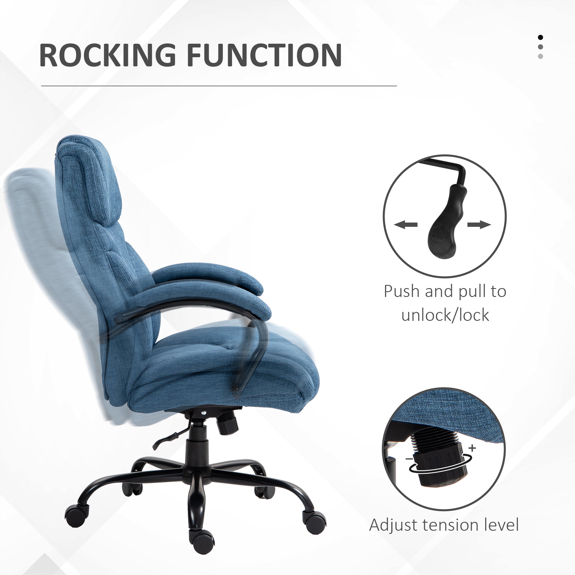 500lbs Big and Tall Office Chair, Executive Computer Chair with Adjustable Height, Swivel Wheels, Blue