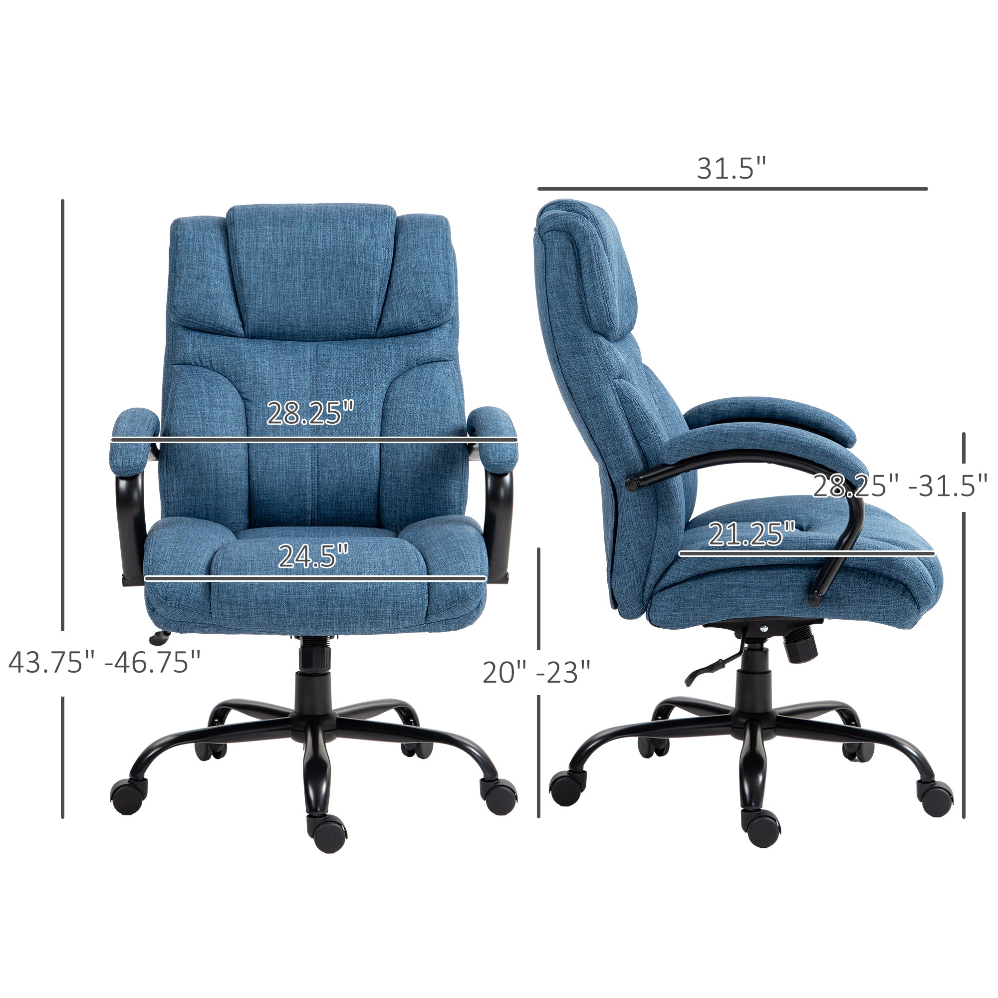 500lbs Big and Tall Office Chair, Executive Computer Chair with Adjustable Height, Swivel Wheels, Blue