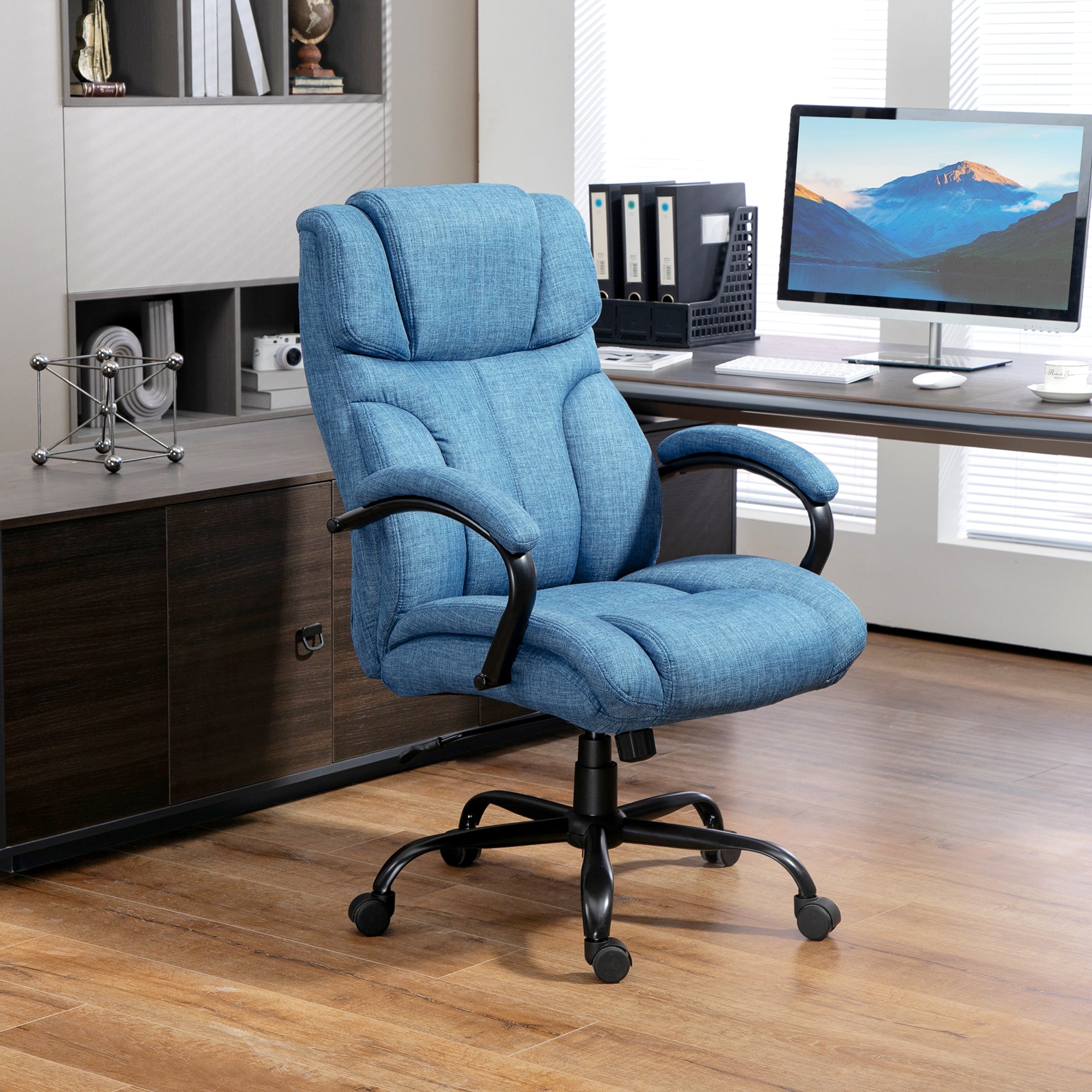 500lbs Big and Tall Office Chair, Executive Computer Chair with Adjustable Height, Swivel Wheels, Blue