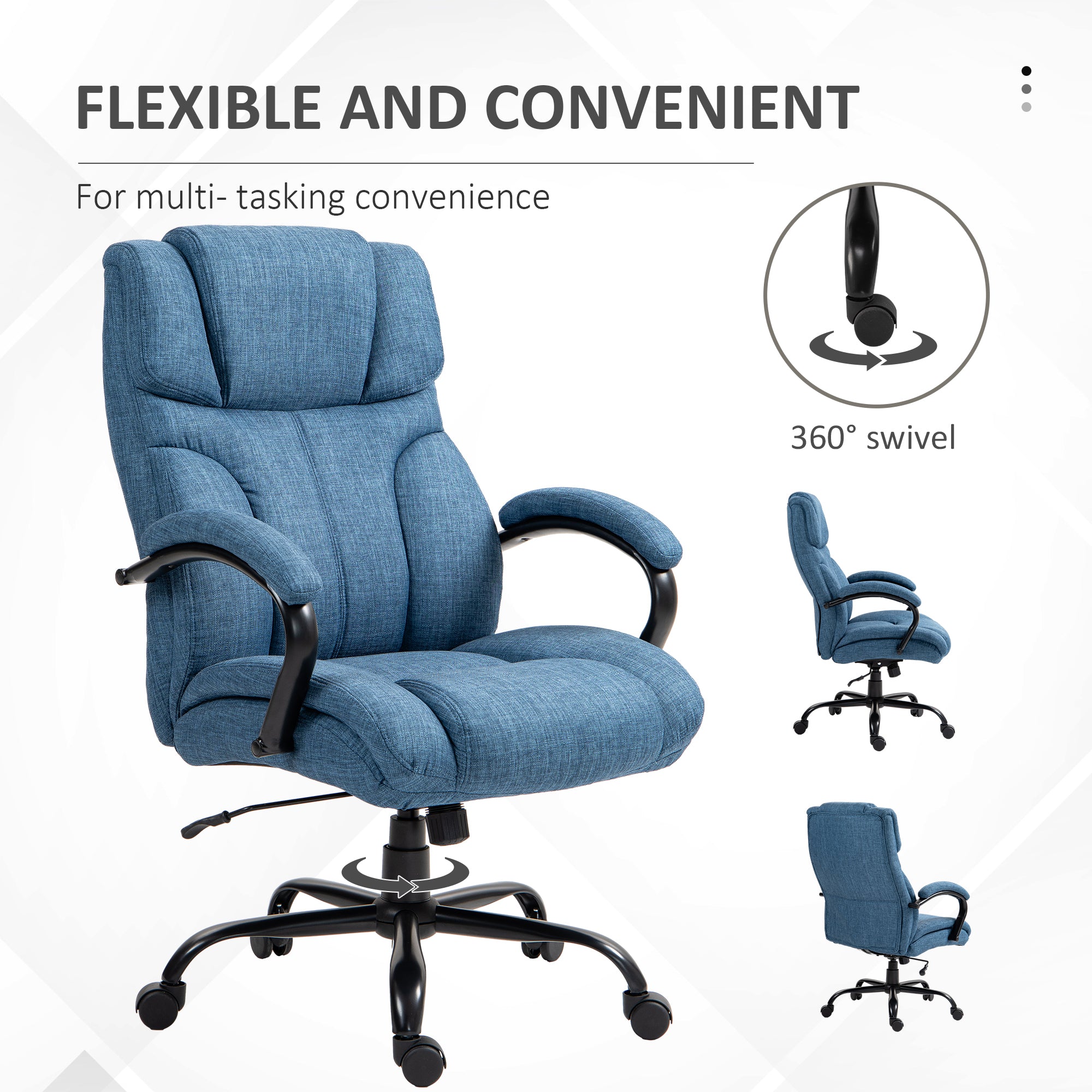 500lbs Big and Tall Office Chair, Executive Computer Chair with Adjustable Height, Swivel Wheels, Blue