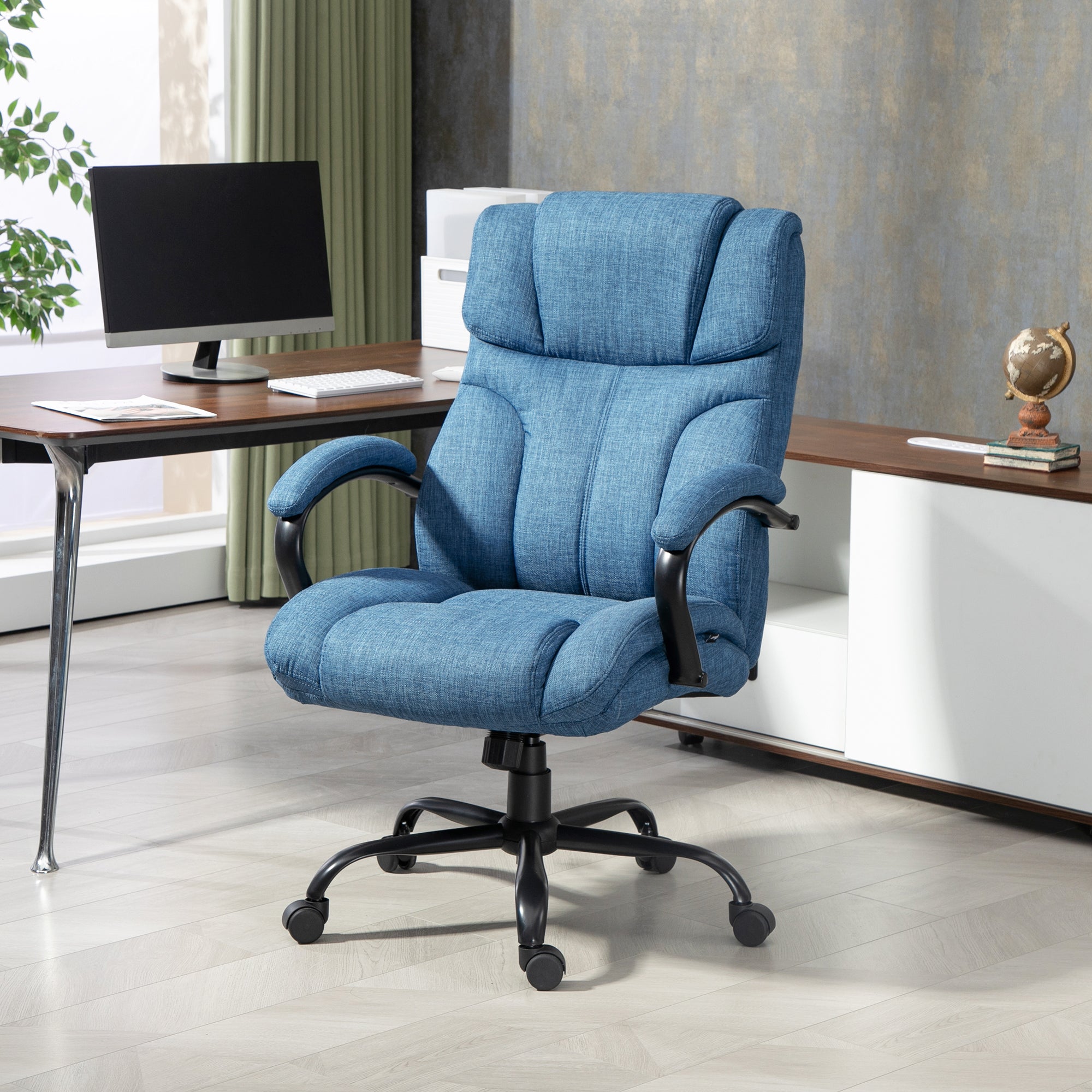 500lbs Big and Tall Office Chair, Executive Computer Chair with Adjustable Height, Swivel Wheels, Blue