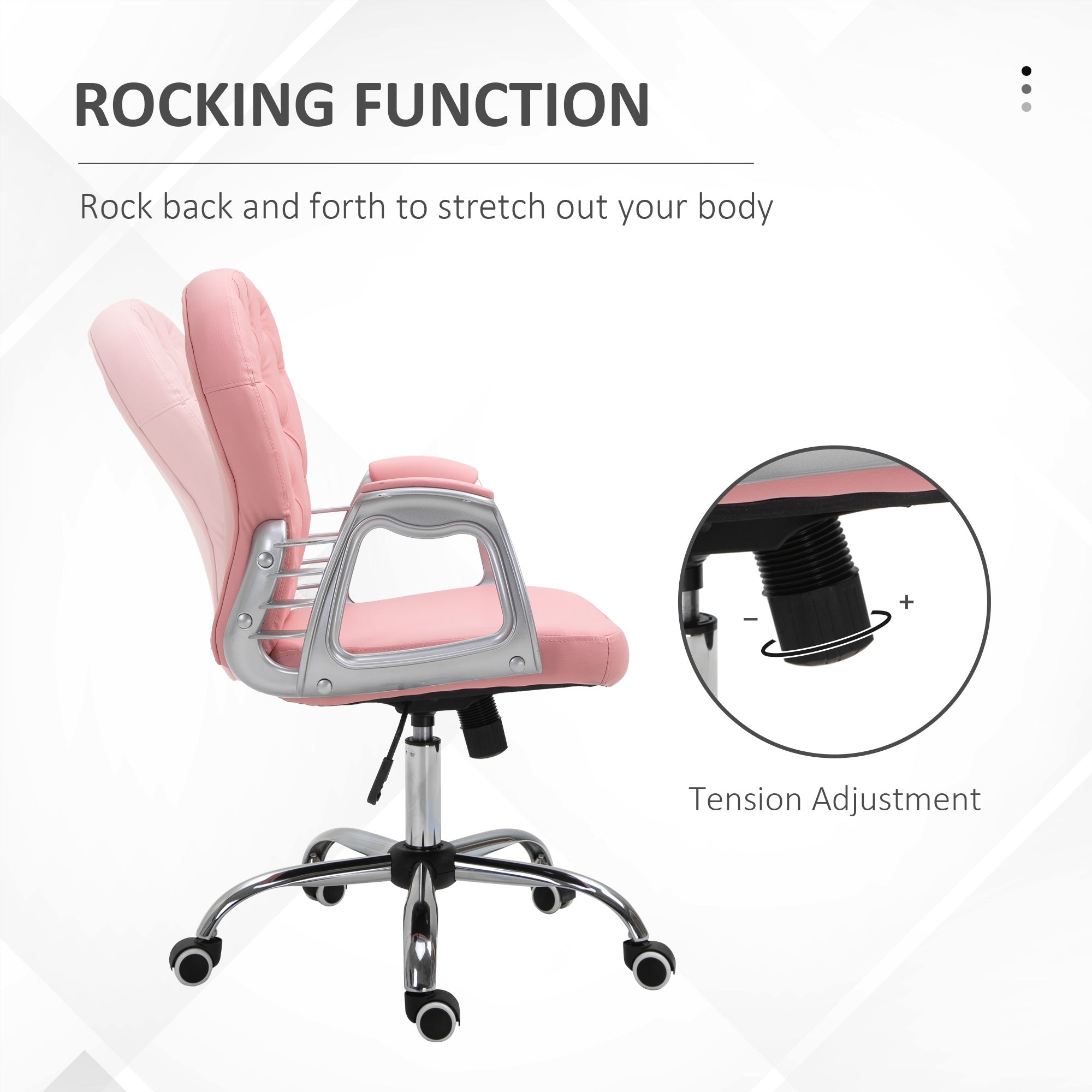 Vinsetto Office Chair, Swivel Desk Chair, PU Vanity Chair with Adjustable Height and Rolling Wheels for Home Work Study, Pink