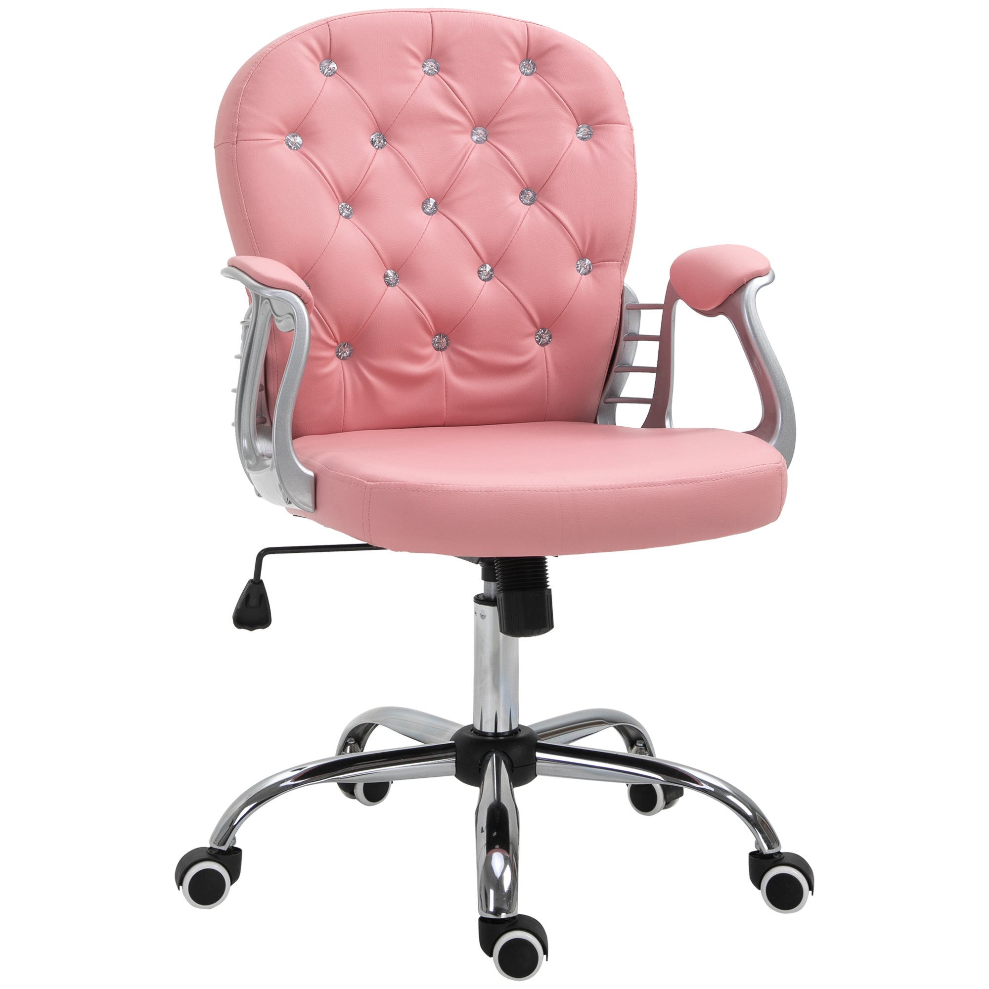 Vinsetto Office Chair, Swivel Desk Chair, PU Vanity Chair with Adjustable Height and Rolling Wheels for Home Work Study, Pink
