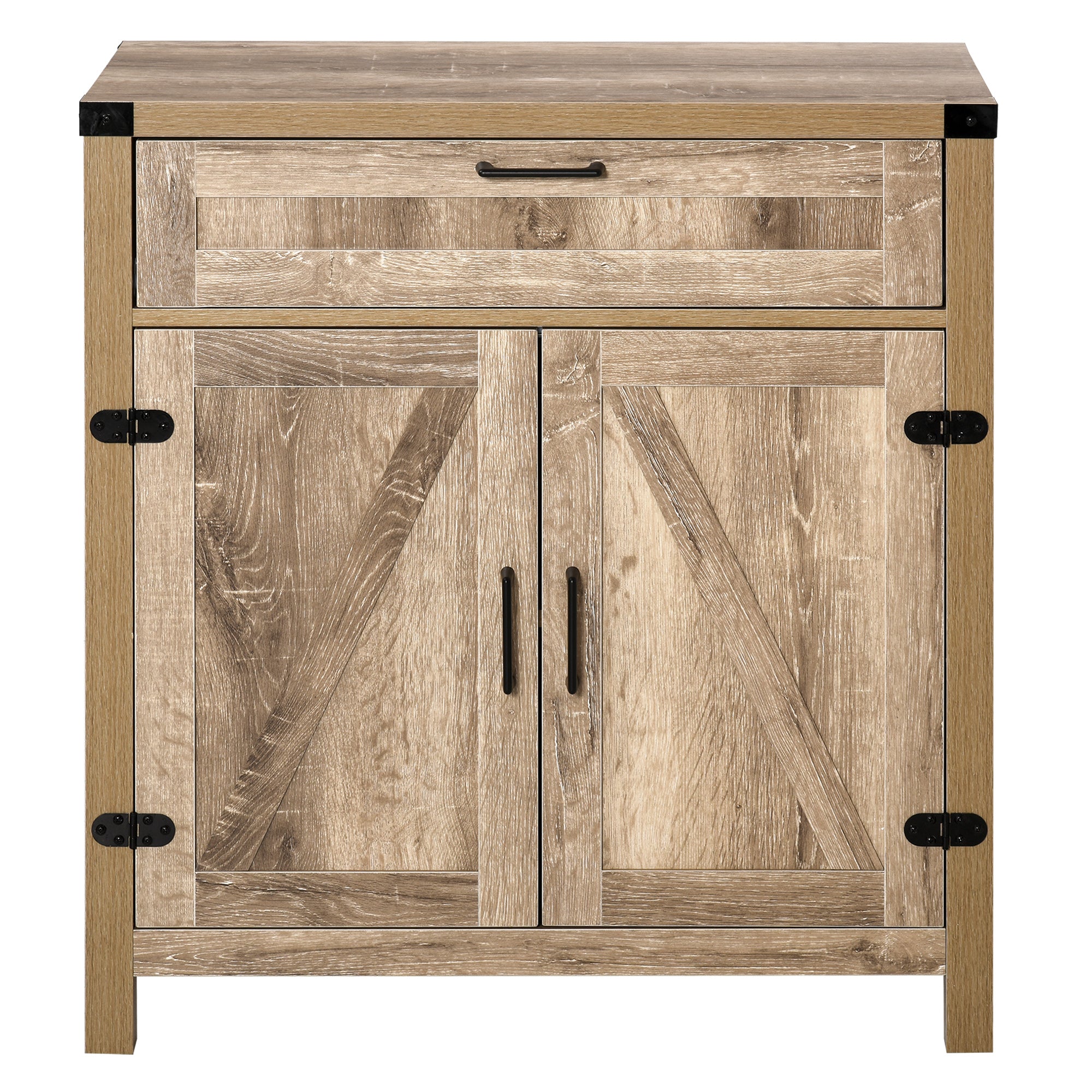 HOMCOM Sideboard Buffet Cabinet, Farmhouse Kitchen Storage Cabinet with Rustic Barn Door and Drawer, Oak