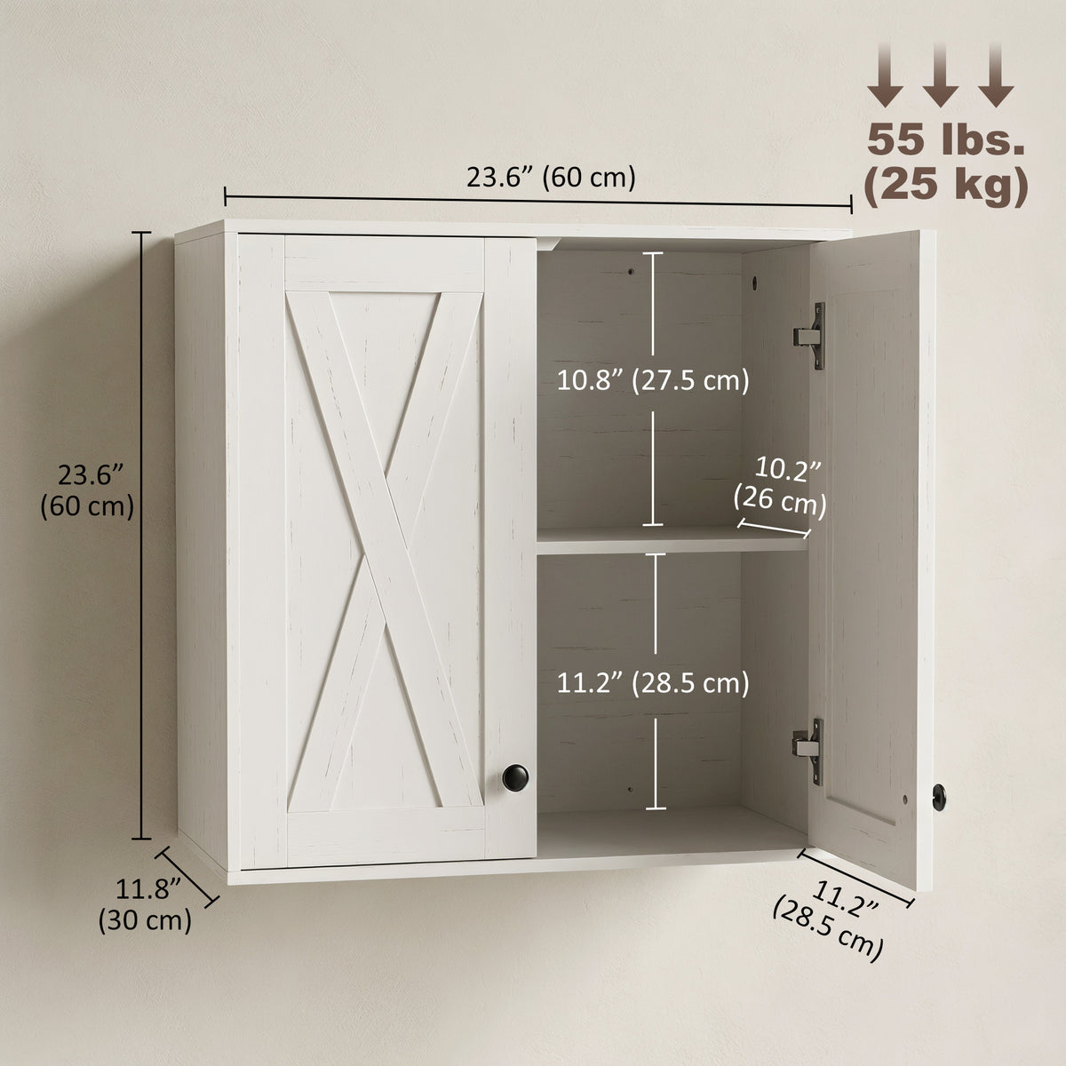 Bathroom Wall Cabinet, Modern Medicine Cabinet Wall Mounted, Over The Toilet Space Saver with Double Doors and Adjustable Storage for Toilet, Washroom, White
