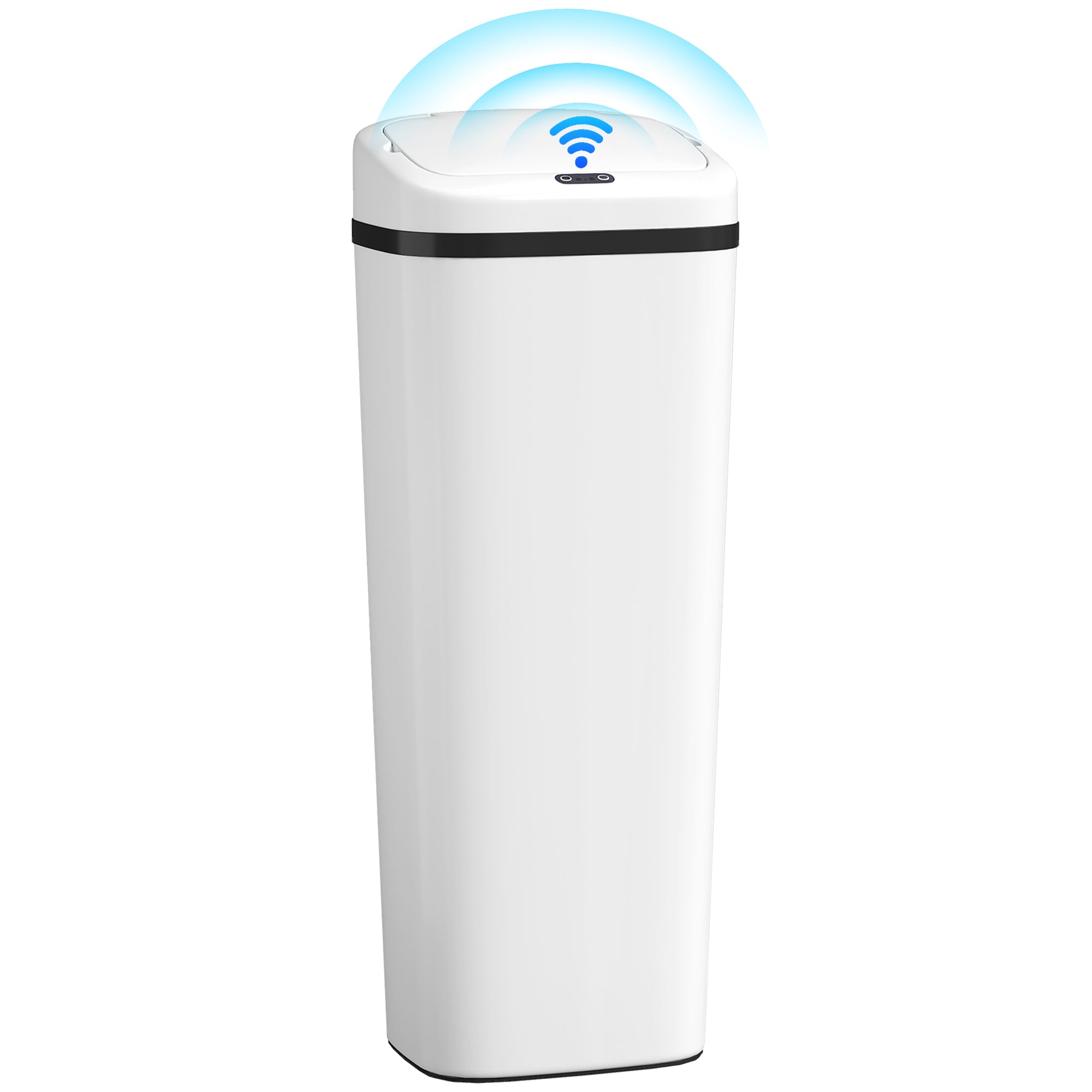 50L Sensor Bin, Stainless Steel Automatic Touchless Slim Kitchen Bin with Dual-Mode Opening, Fingerprint-Proof, Easy Clean, Battery Operated for Home Office, Bedroom, Bathroom, White