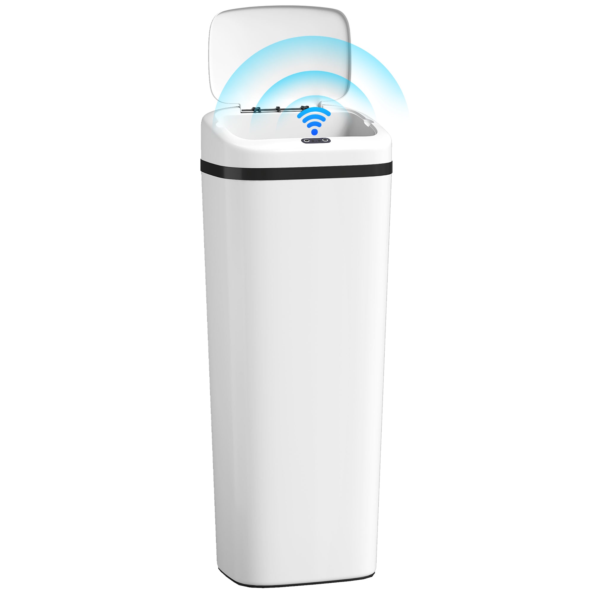 50L Sensor Bin, Stainless Steel Automatic Touchless Slim Kitchen Bin with Dual-Mode Opening, Fingerprint-Proof, Easy Clean, Battery Operated for Home Office, Bedroom, Bathroom, White