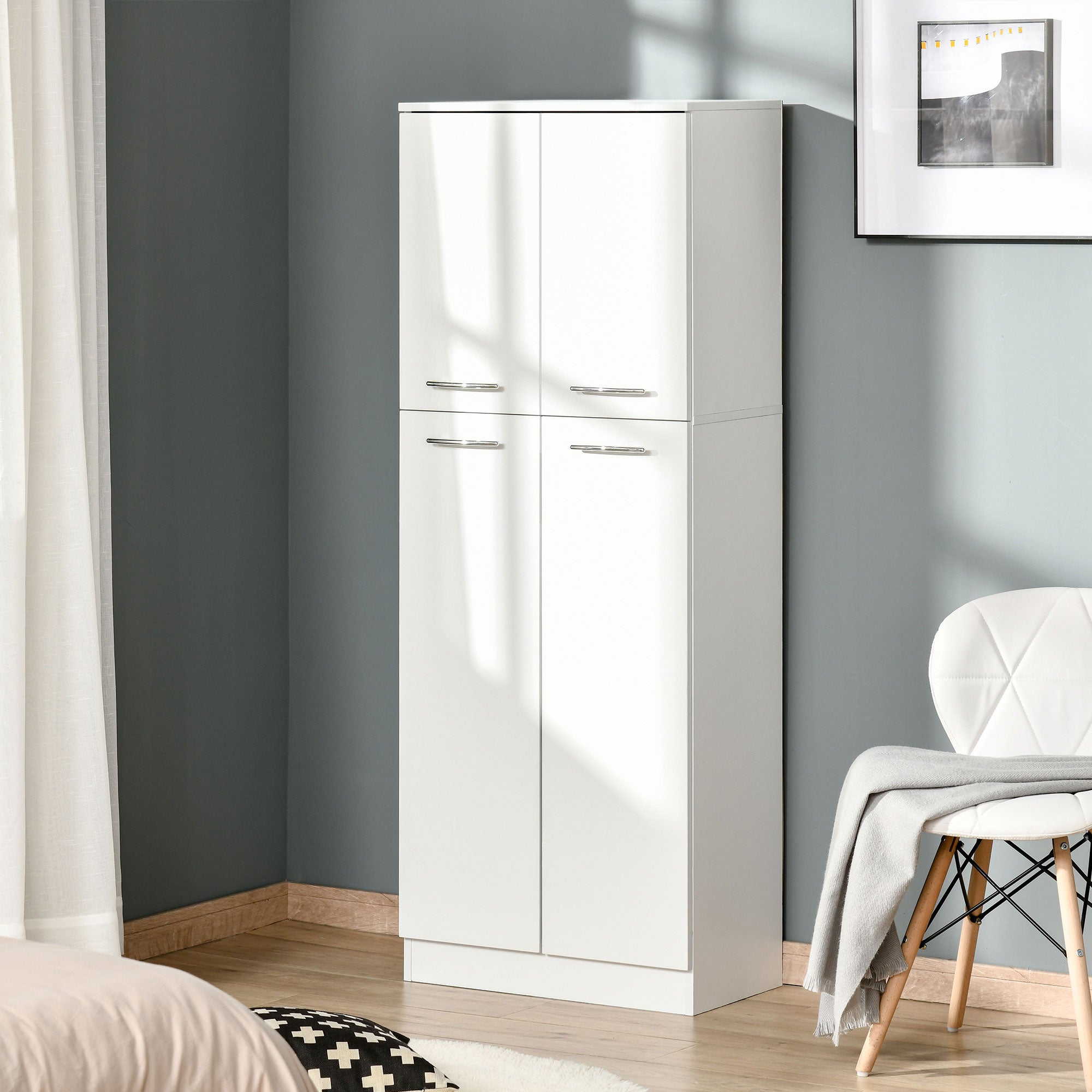 61" Pantry Cabinet, Kitchen Pantry Storage Cabinet with 2 Doors and Adjustable Shelves, Freestanding Storage Cabinet, White