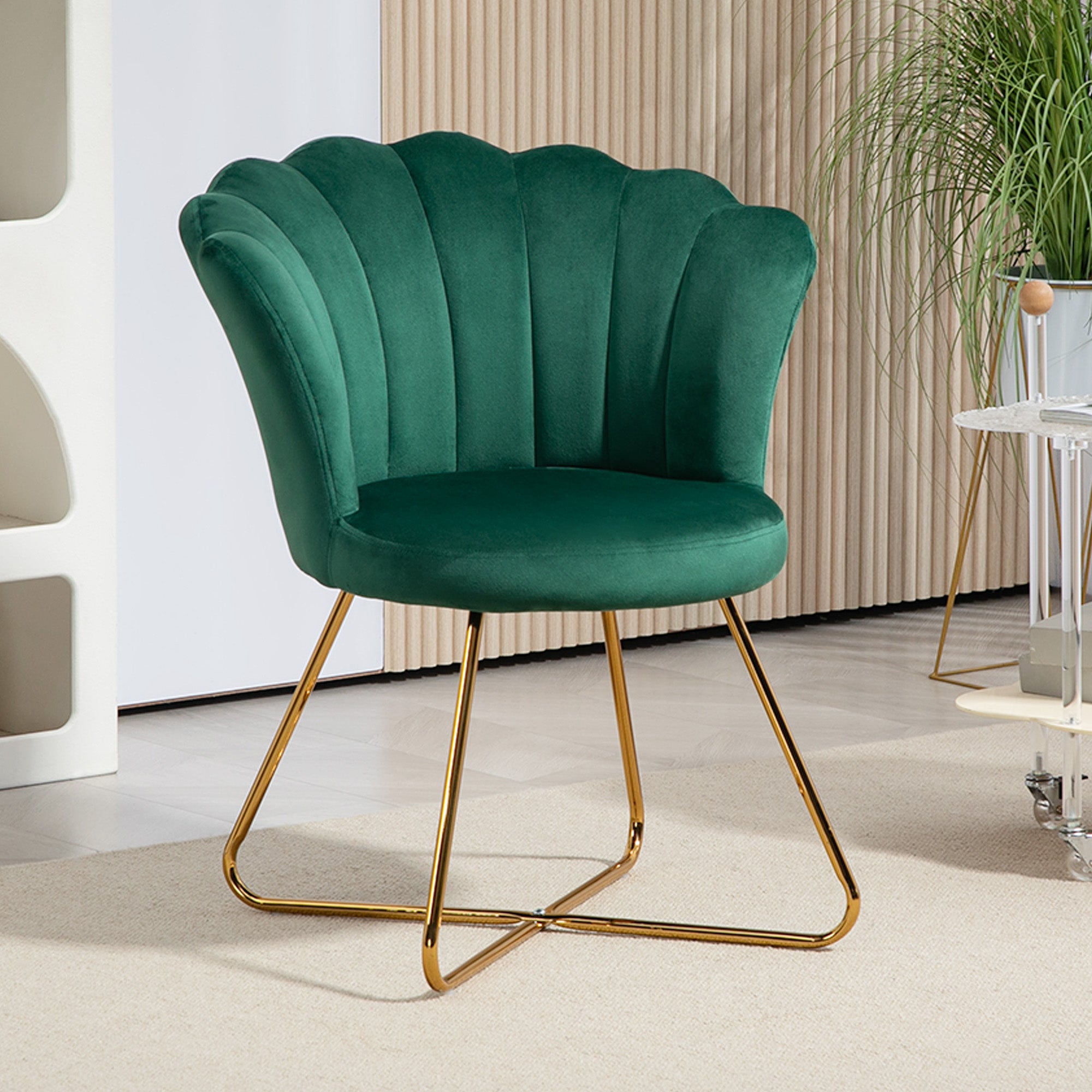 HOMCOM Modern Armchair, Velvet Tufted Accent Chair with Lotus Backrest, Occasional Chair with Steel Legs for Living Room, Bedroom, Green