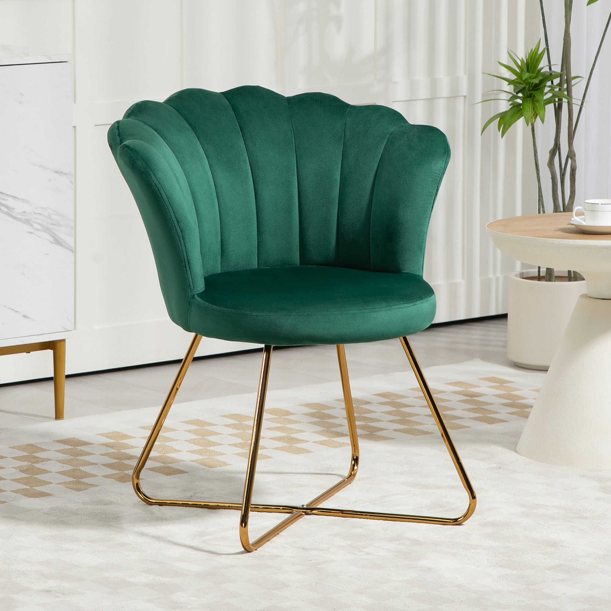 HOMCOM Modern Armchair, Velvet Tufted Accent Chair with Lotus Backrest, Occasional Chair with Steel Legs for Living Room, Bedroom, Green