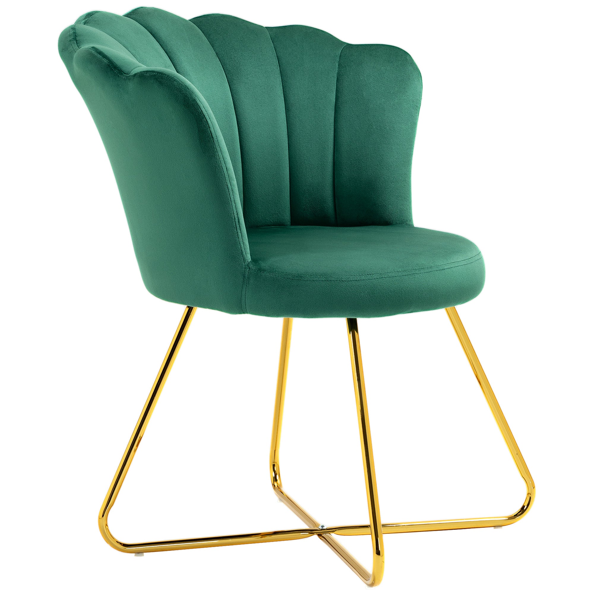 HOMCOM Modern Armchair, Velvet Tufted Accent Chair with Lotus Backrest, Occasional Chair with Steel Legs for Living Room, Bedroom, Green