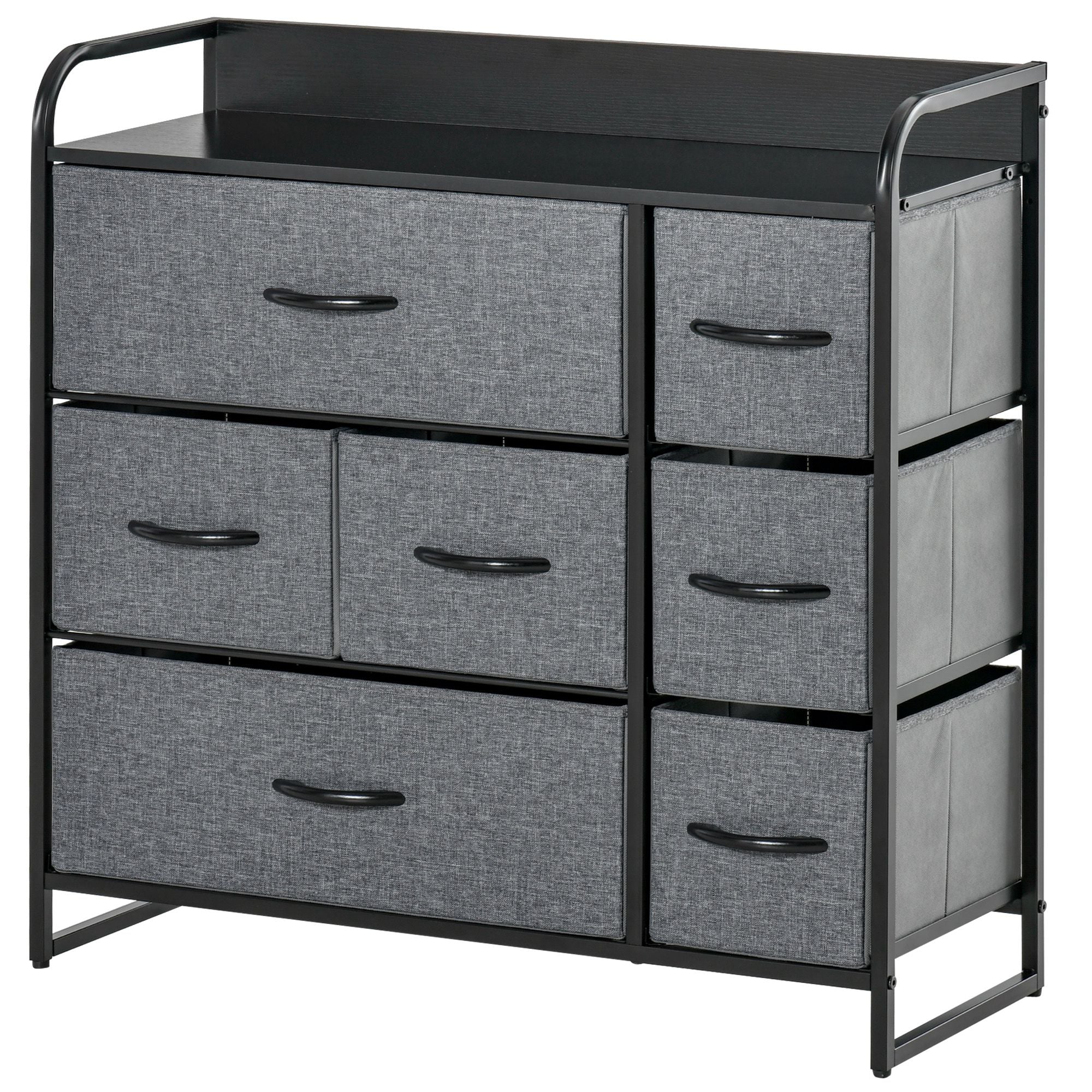 3 Tier Storage Organizer for Bedroom Entryway 7 Drawer Dresser with Steel Frame Dark Gray