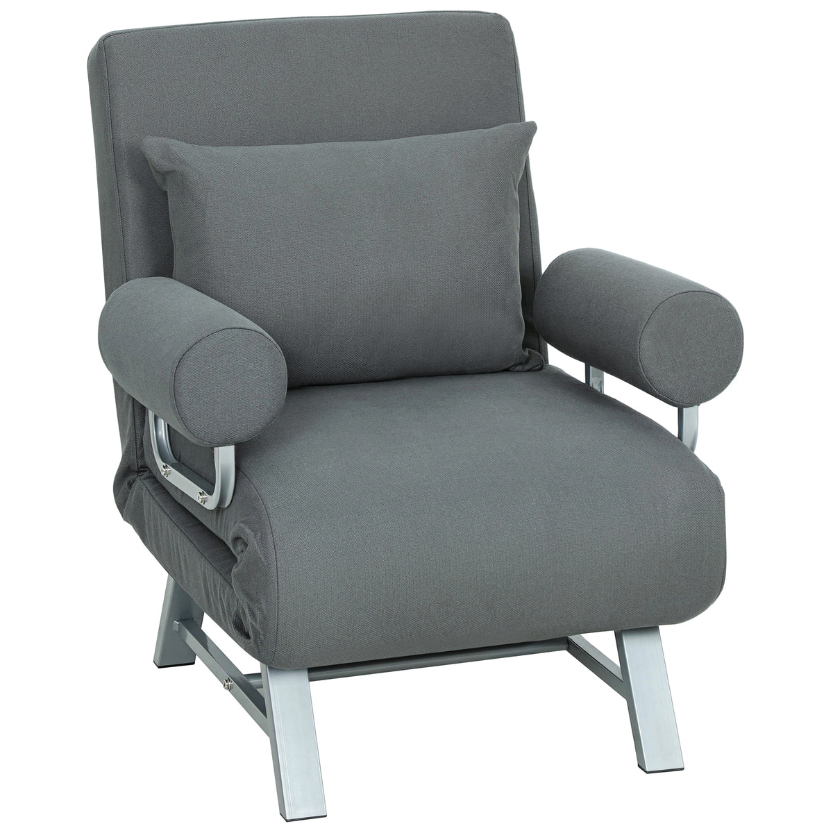 Single Sofa Bed, 3-in-1 Convertible Folding Chair Bed with Adjustable Backrest, Removable Armrests, Steel Legs, Linen Sleeper Chair for Living Room, Bedroom, Small Space, Dark Grey