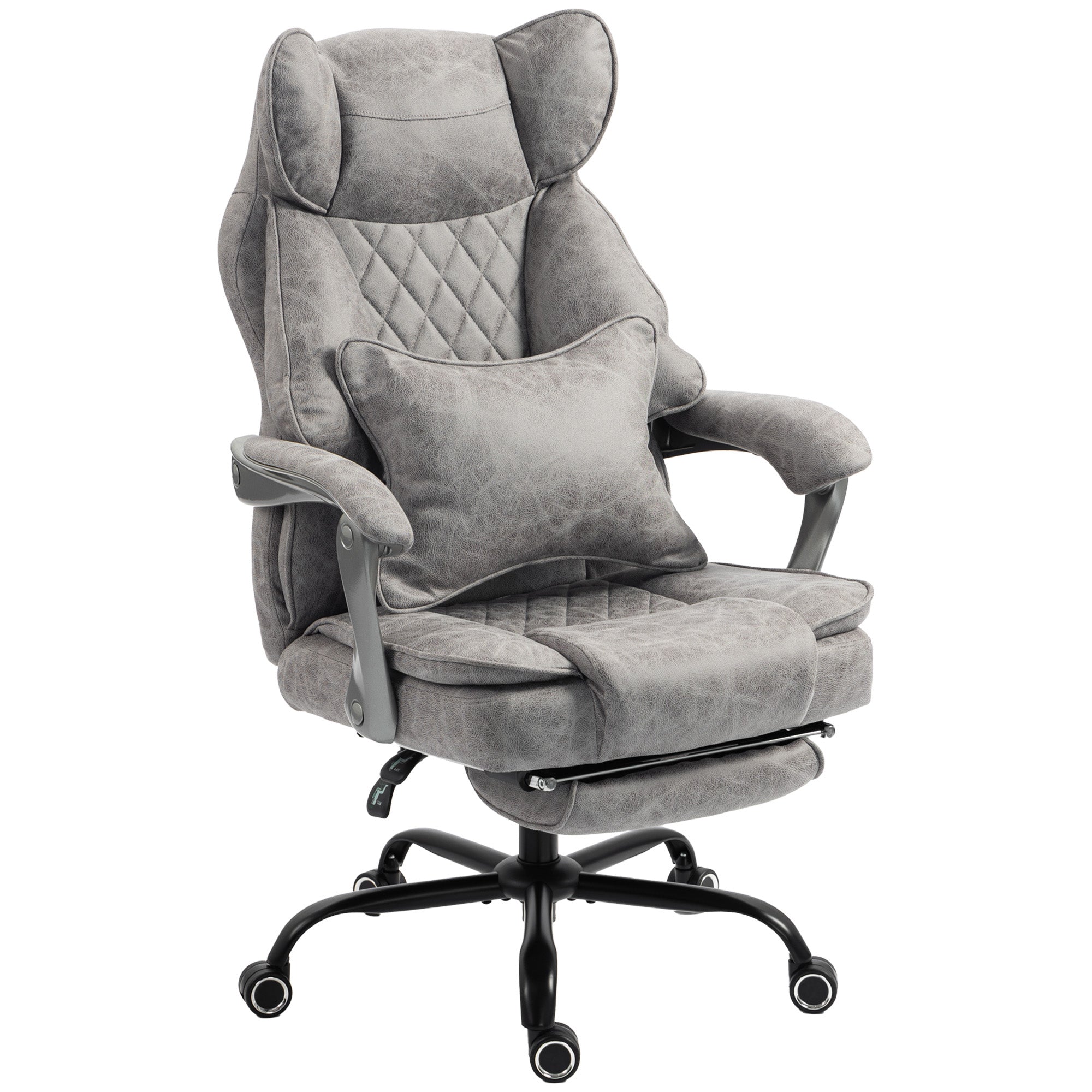 Executive Office Chair with Footrest, 180kg 400lb Big and Tall Leathaire Desk Chair with Wide Seat, Reclining Back, Lumbar Support, Built-in Headrest, Class 4 Gas Lift, Swivel Wheel, Grey