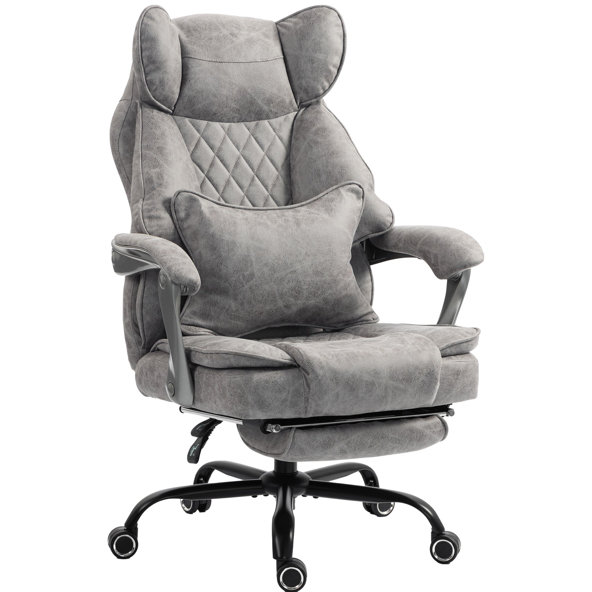 Executive Office Chair with Footrest, 180kg 400lb Big and Tall Leathaire Desk Chair with Wide Seat, Reclining Back, Lumbar Support, Built-in Headrest, Class 4 Gas Lift, Swivel Wheel, Grey