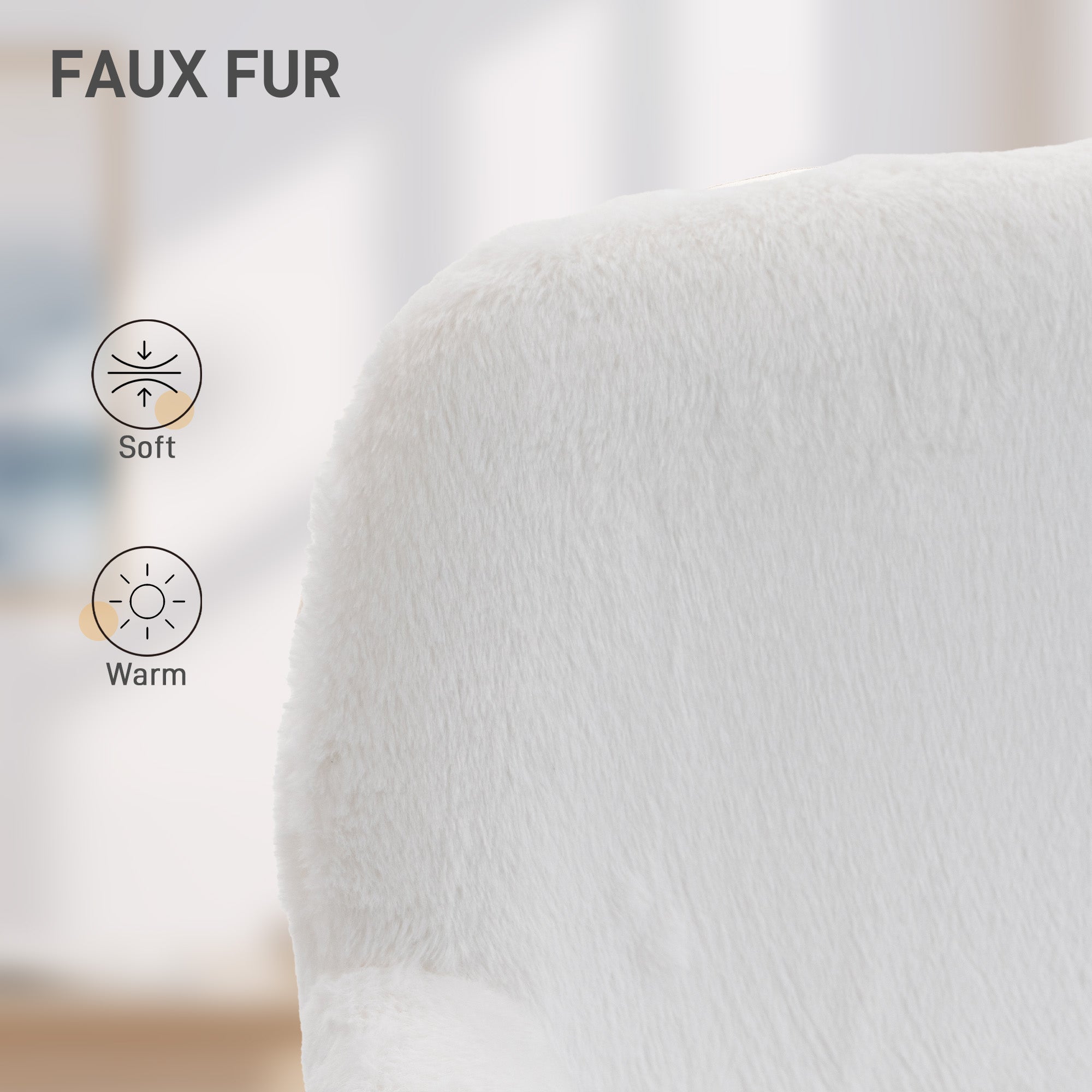Swivel Office Chair, Faux Rabbit Fur Upholstered Vanity Desk Chair with Adjustable Height, Armrests and Wheels for Office, Makeup, Dressing Table, Cream White