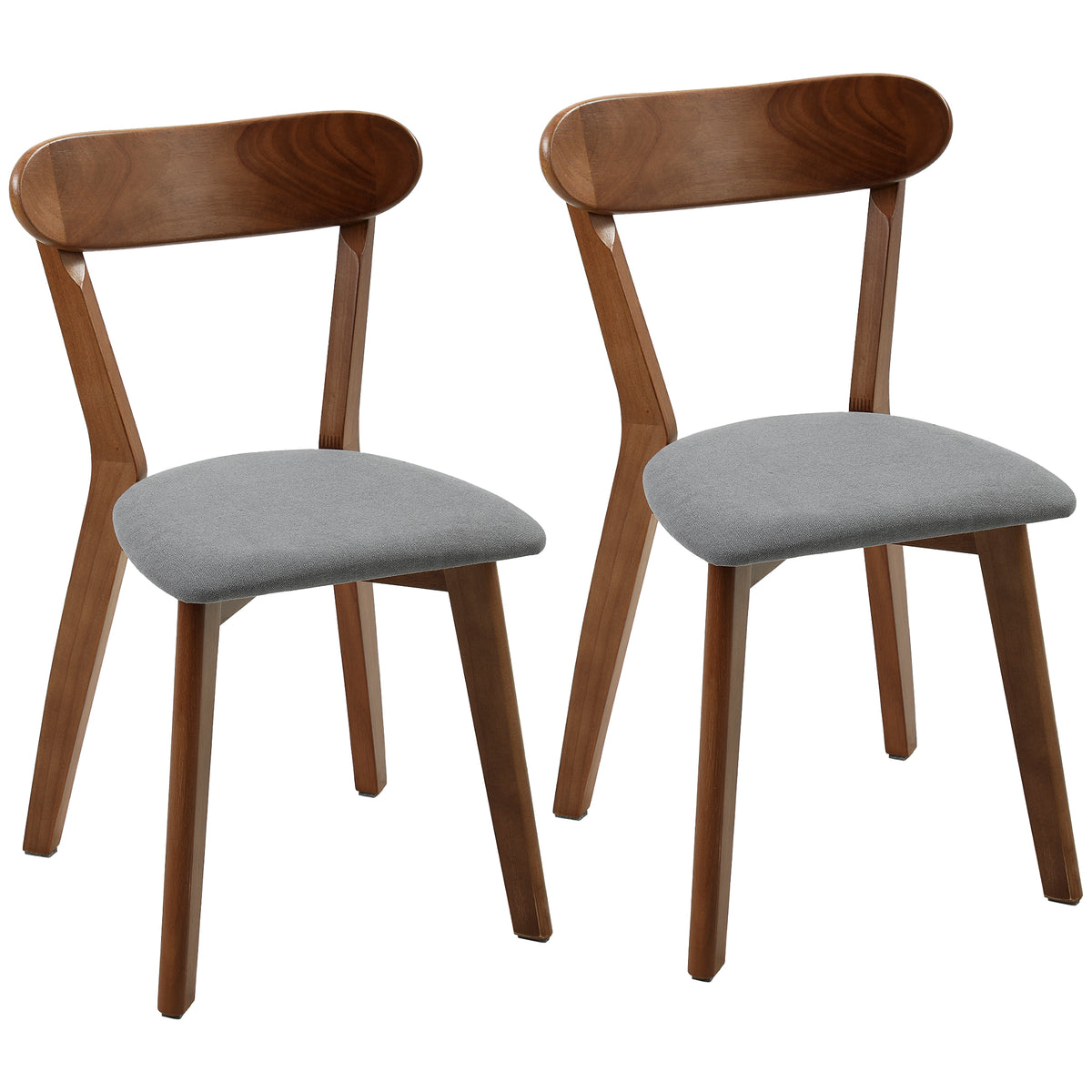 Dining Chairs Set of 2, Mid-Century Modern Upholstered Kitchen Chairs with Rubberwood Legs, Curved Backrest, Cushioned Seat for Dining Room, Living Room, Grey and Brown