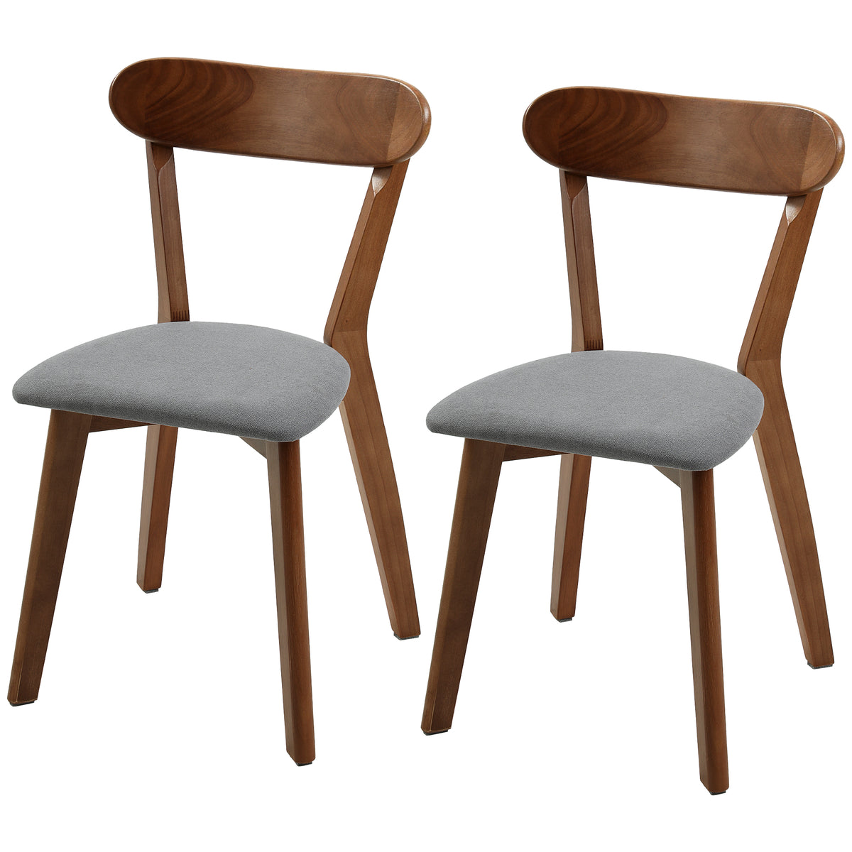 Dining Chairs Set of 2, Mid-Century Modern Upholstered Kitchen Chairs with Rubberwood Legs, Curved Backrest, Cushioned Seat for Dining Room, Living Room, Grey and Brown