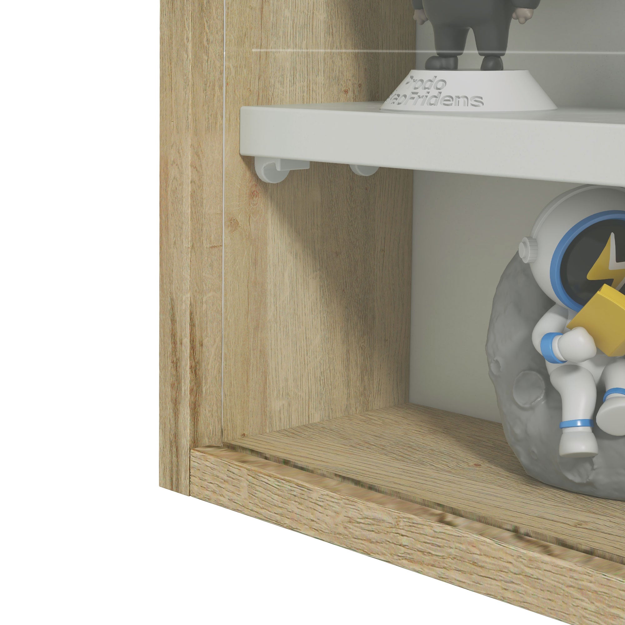 5-Tier Display Cabinet, Glass Door Cabinet with Adjustable Shelves, Wall-Mounted Display Case for Playroom, Bedroom, Oak and White