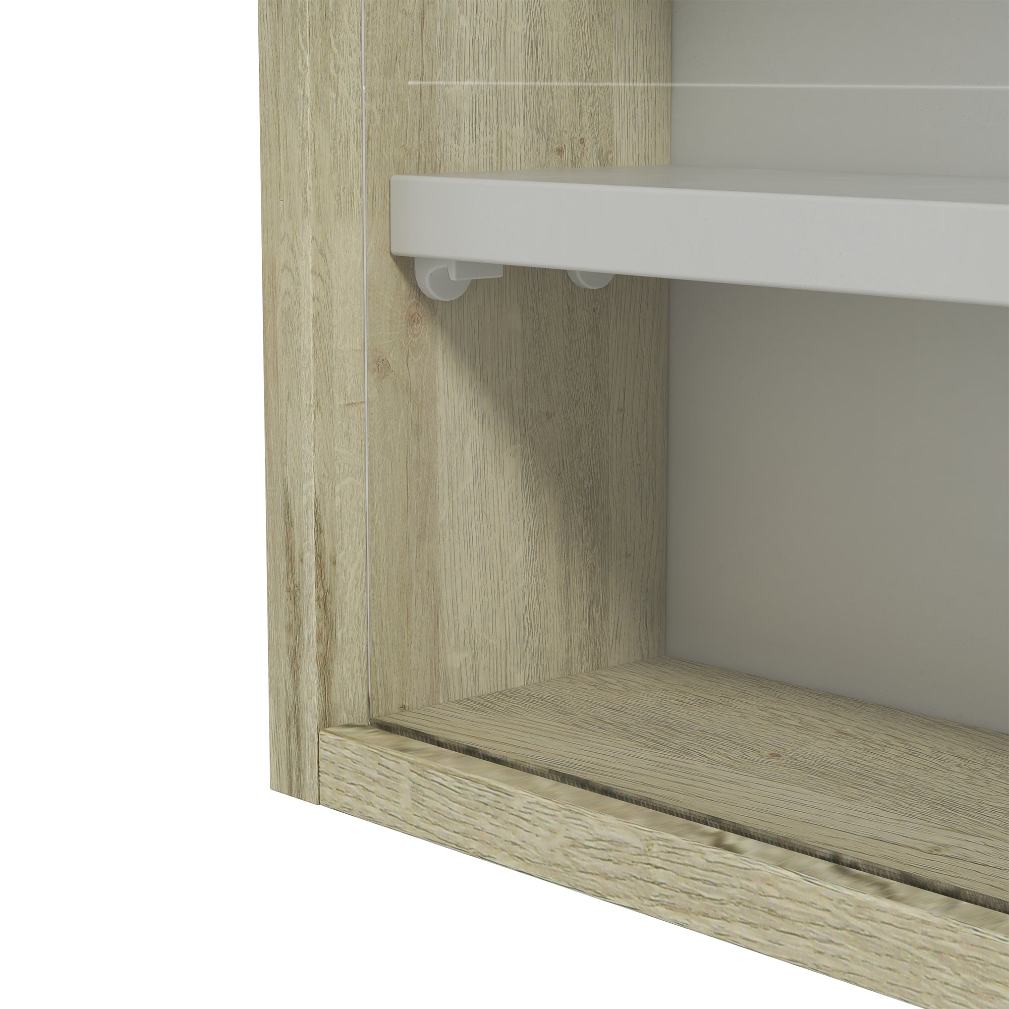 5-Tier Display Cabinet, Glass Door Cabinet with Adjustable Shelves, Wall-Mounted Display Case for Playroom, Bedroom, Oak and White