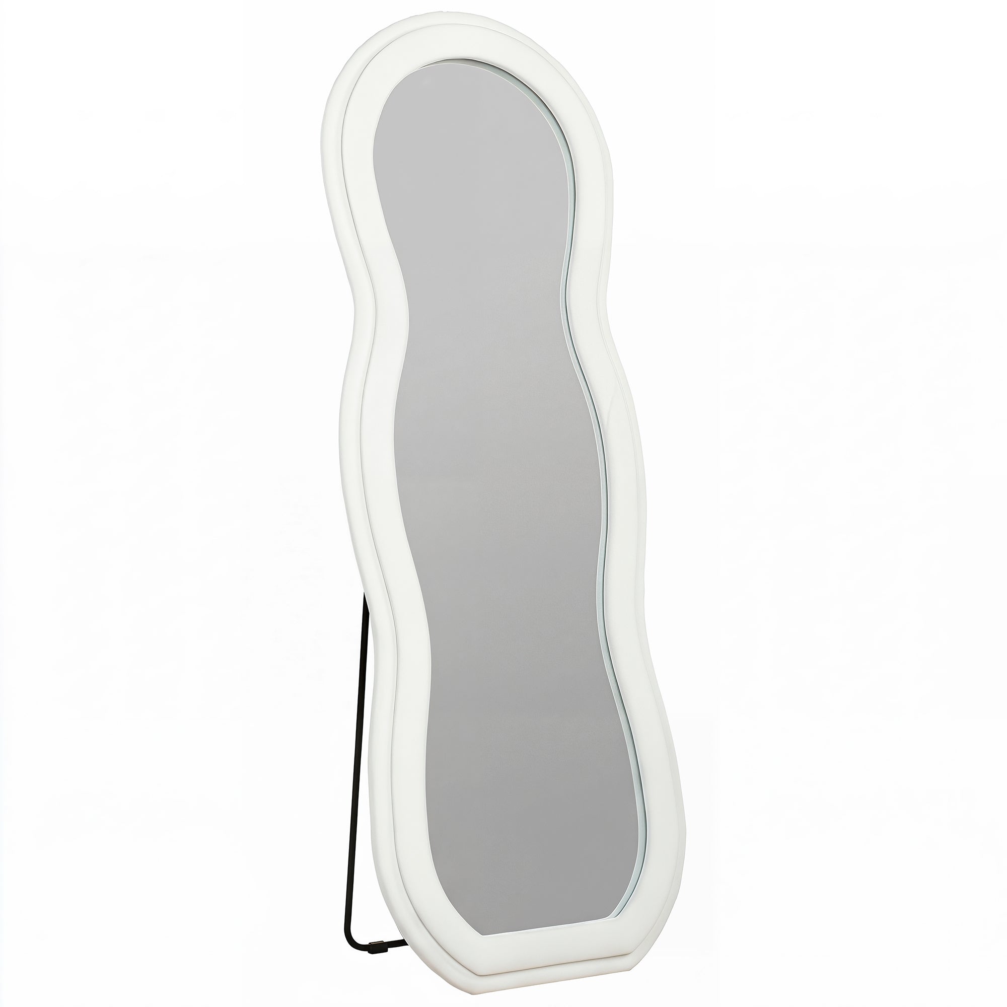 64" x 24" Full Length Mirror, Standing Floor Mirror Hanging or Wall Mount, with Arched Wavy Velvet Frame for Bedroom, Living Room, White