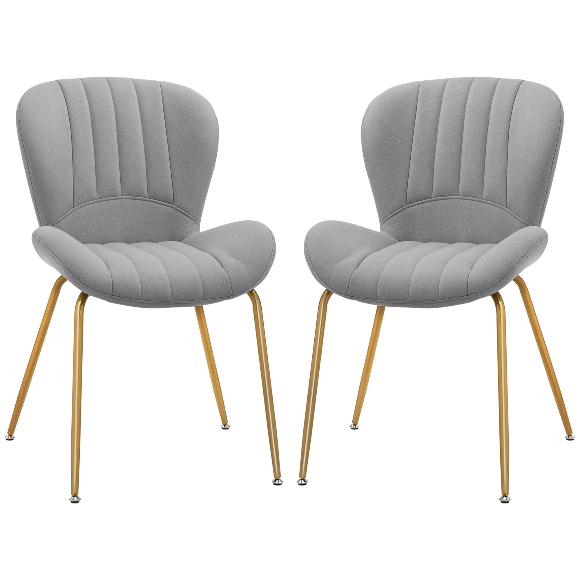 HOMCOM Upholstered Dining Chairs Set of 2, Modern Kitchen Chairs, Armless Accent Chairs with Backrest, Padded Seat and Steel Gold Legs, Grey