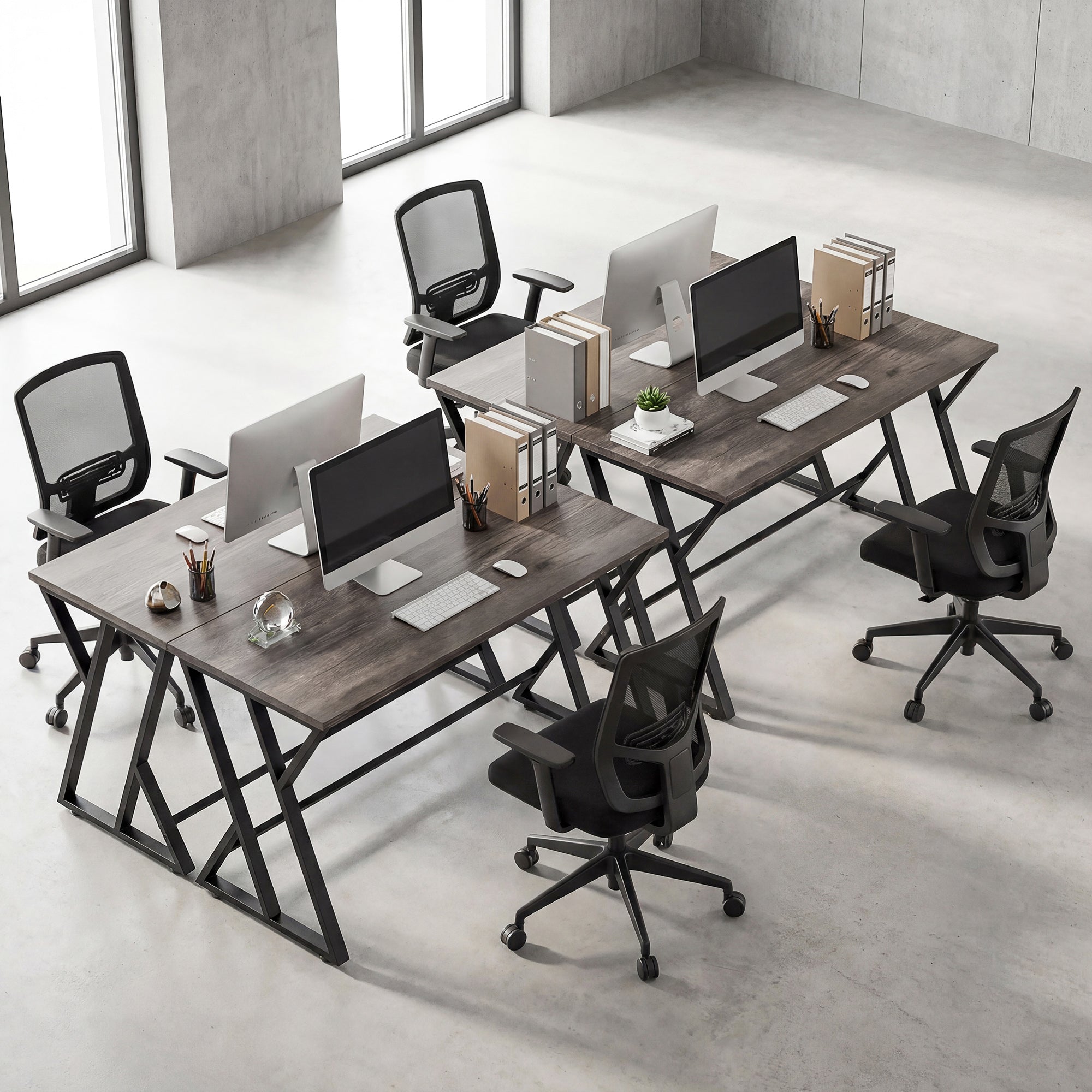 55 Inch Computer Desk, Industrial Writing Desk with Z-Shaped Metal Leg, Study Table for Home Office, Bedroom, Small Spaces, Distressed Gray