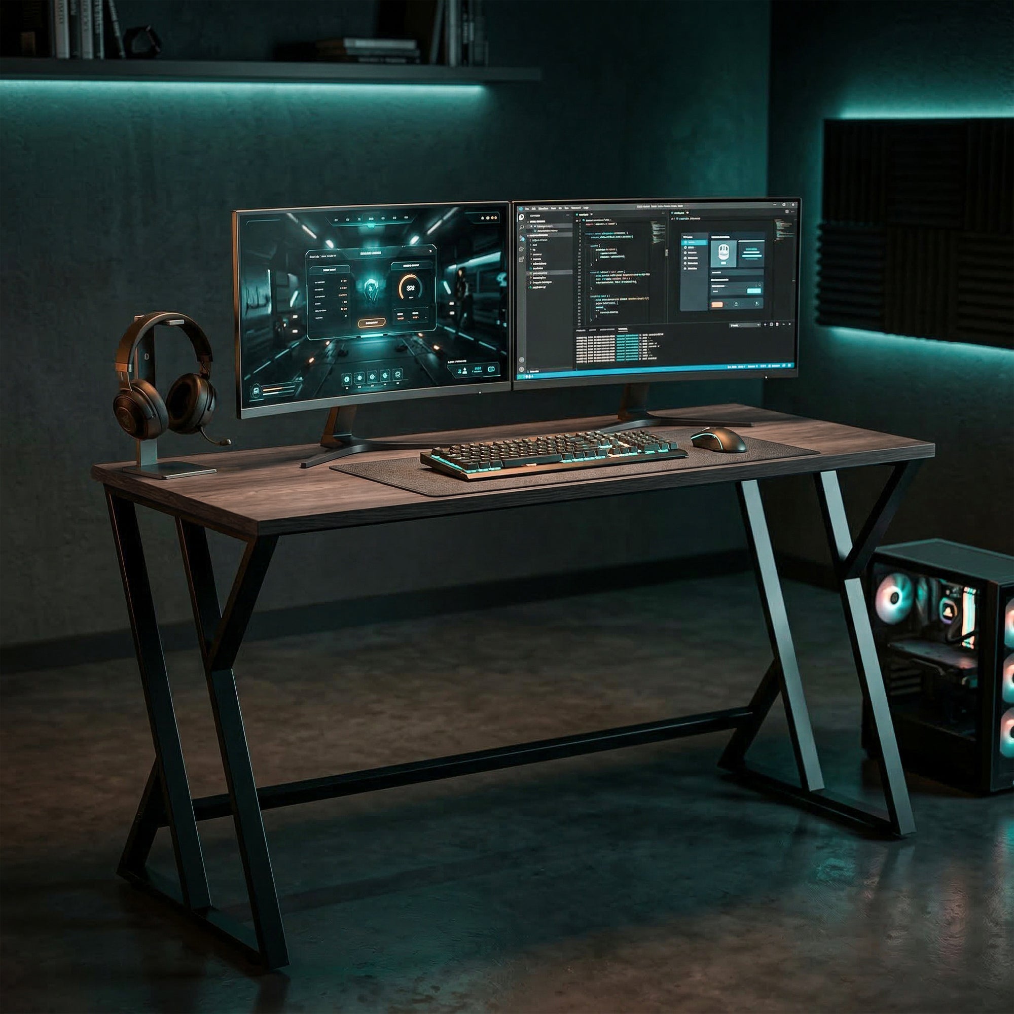 55 Inch Computer Desk, Industrial Writing Desk with Z-Shaped Metal Leg, Study Table for Home Office, Bedroom, Small Spaces, Distressed Gray