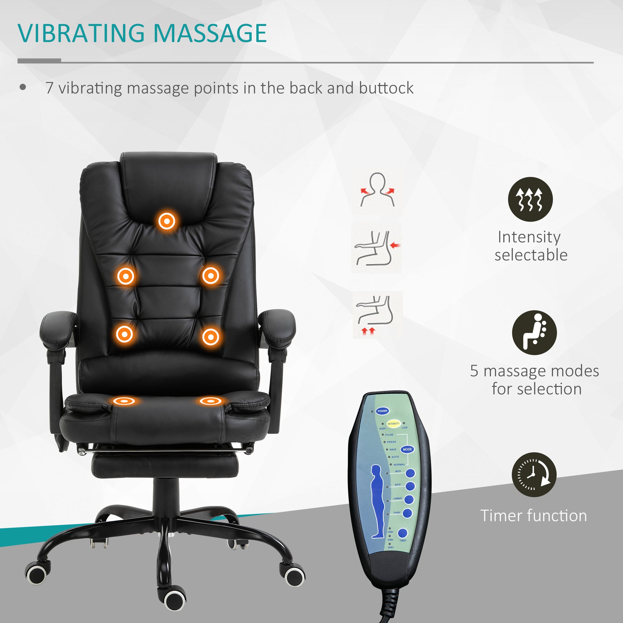 Vinsetto Massage Office Chair with 7-Point Vibration, Footrest, Reclining Back, Adjustable Height, Faux Leather Executive Office Chair, Black