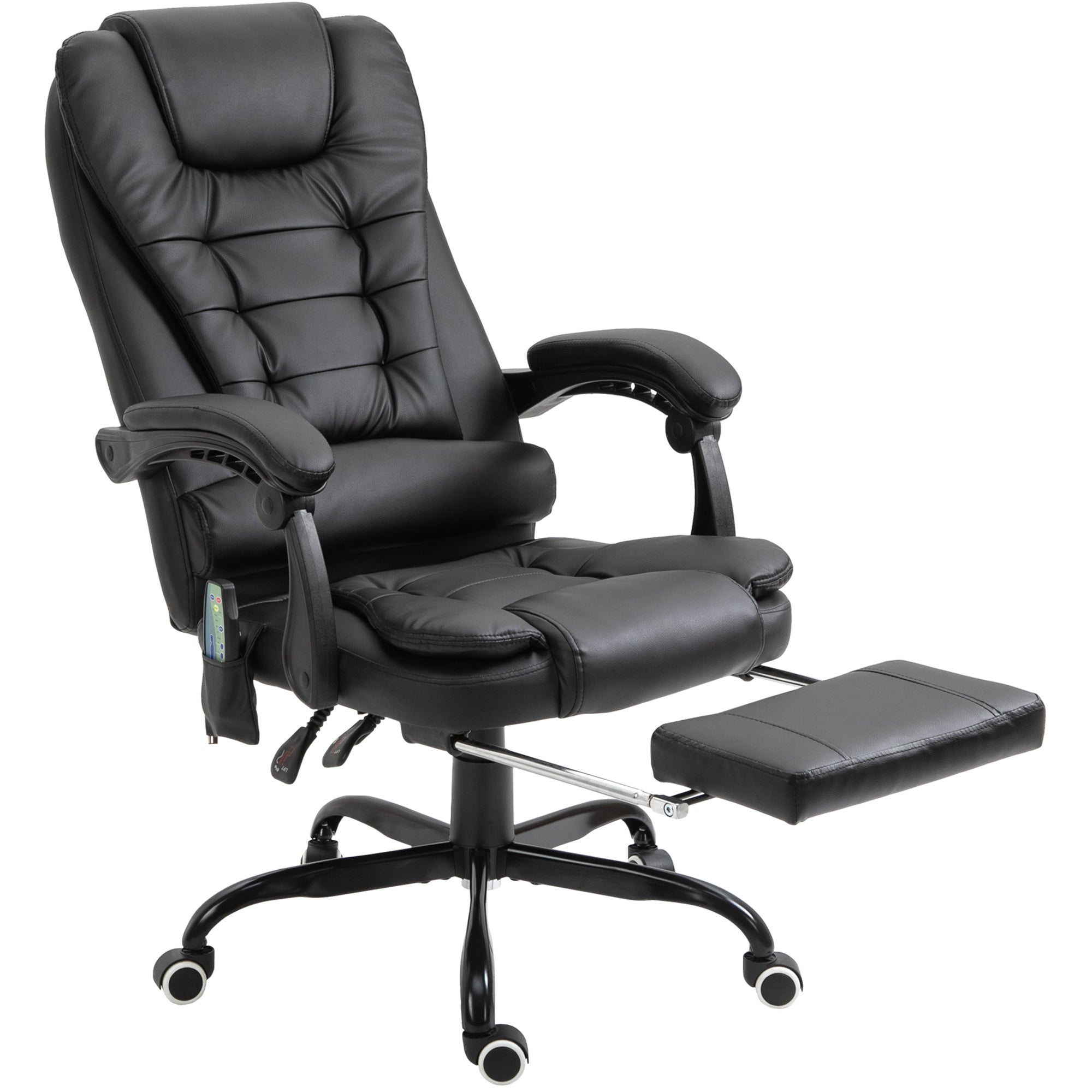 Vinsetto Massage Office Chair with 7-Point Vibration, Footrest, Reclining Back, Adjustable Height, Faux Leather Executive Office Chair, Black