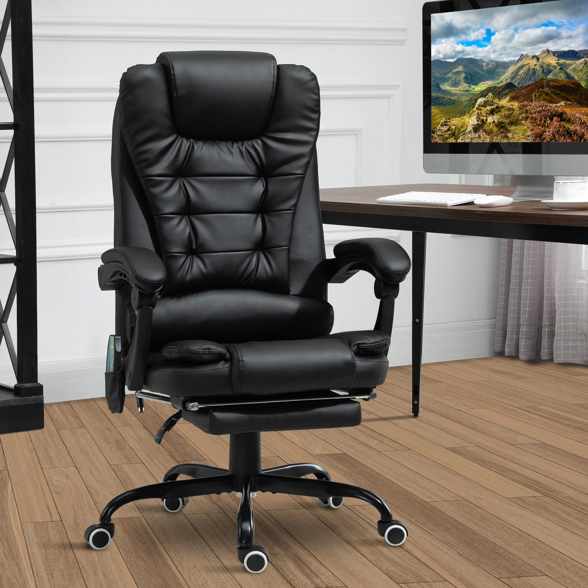 Vinsetto Massage Office Chair with 7-Point Vibration, Footrest, Reclining Back, Adjustable Height, Faux Leather Executive Office Chair, Black