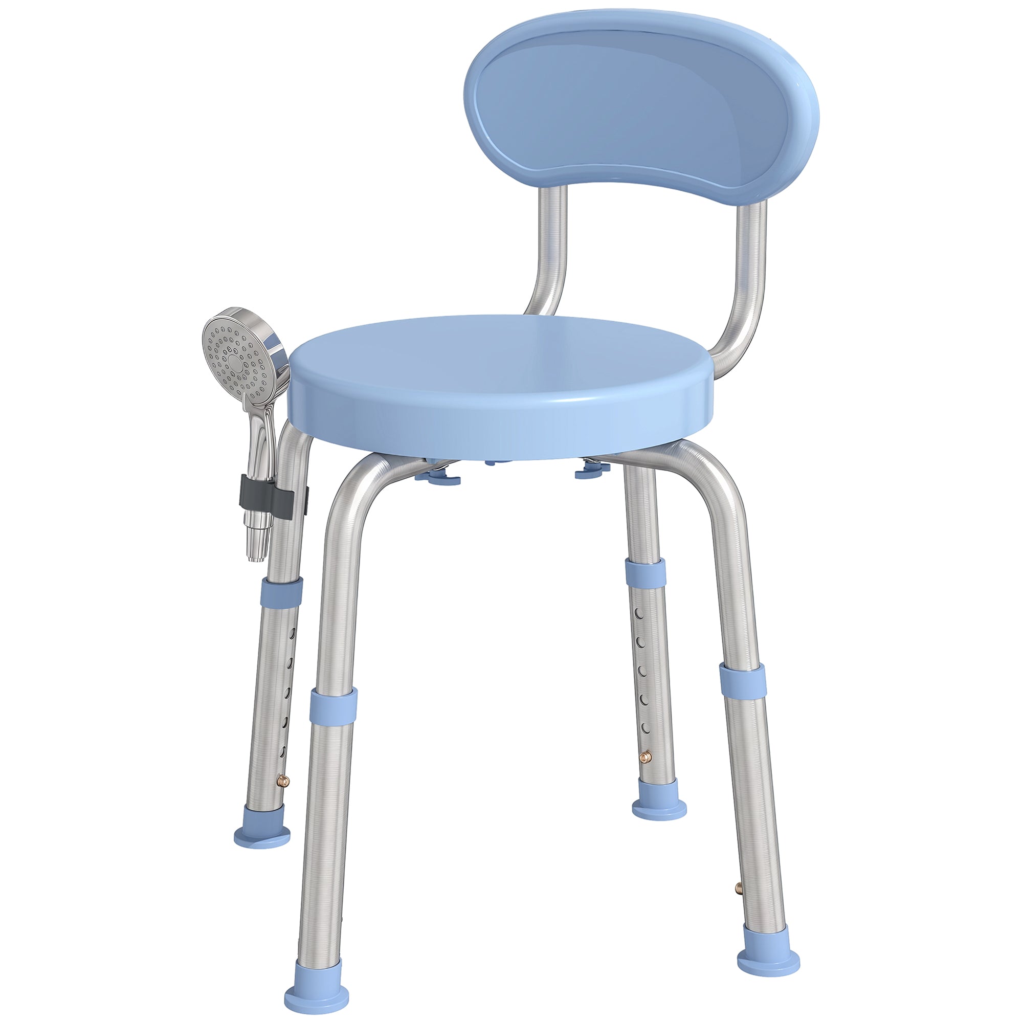 360° Swivel Shower Stool, Rotating Round Bath Seat Chair with Aluminium Frame, 5-Level Adjustable Height and Backrest, Non-Slip Shower Chair for Elderly, Disabled & Post-Surgery