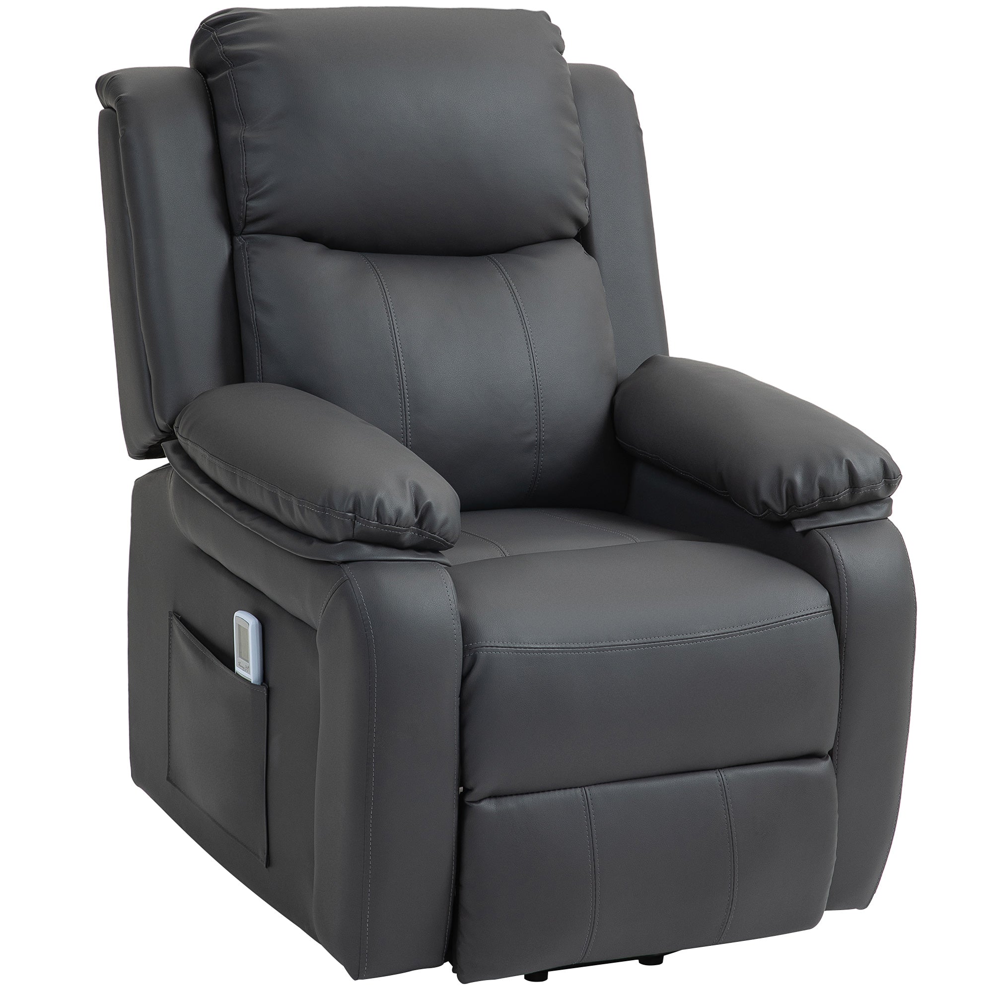 Riser and Recliner Chair with Vibration Massage, PU Leather Power Lift Chair for Elderly with Thick and High Back, Headrest, Removable Armrests, Side Pockets, Electric Lift Armchair, Dark Grey