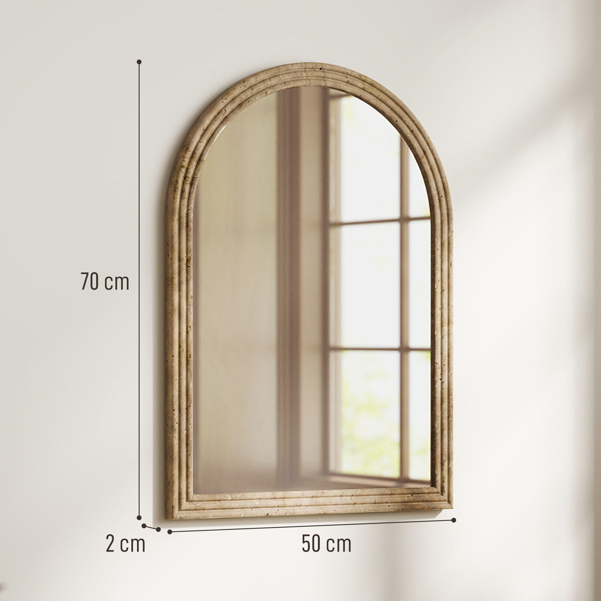 Arched Wall Mirror with Grooved Edge, Modern Wall-Mounted Mirror for Living Room, Entryway, Bedroom, Hallway, 50 x 2 x 70 cm, Brown