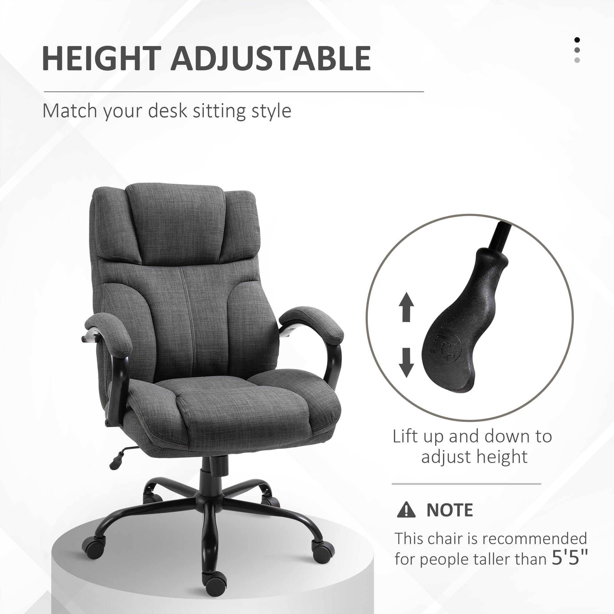 500lbs Big and Tall Office Chair with Wide Seat, Ergonomic Executive Computer Chair with Adjustable Height, Swivel Wheels and Linen Finish, Dark Grey