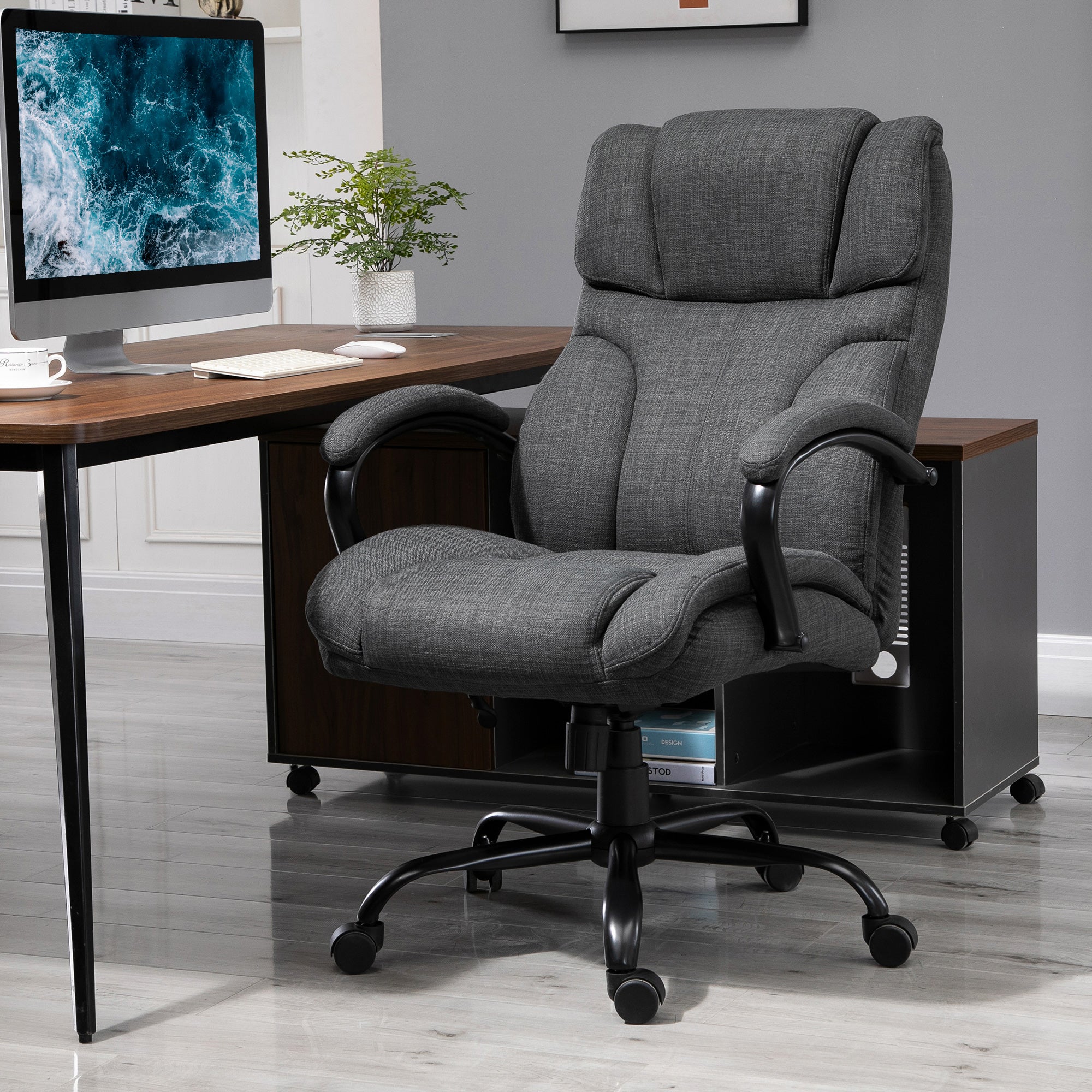 500lbs Big and Tall Office Chair with Wide Seat, Ergonomic Executive Computer Chair with Adjustable Height, Swivel Wheels and Linen Finish, Dark Grey