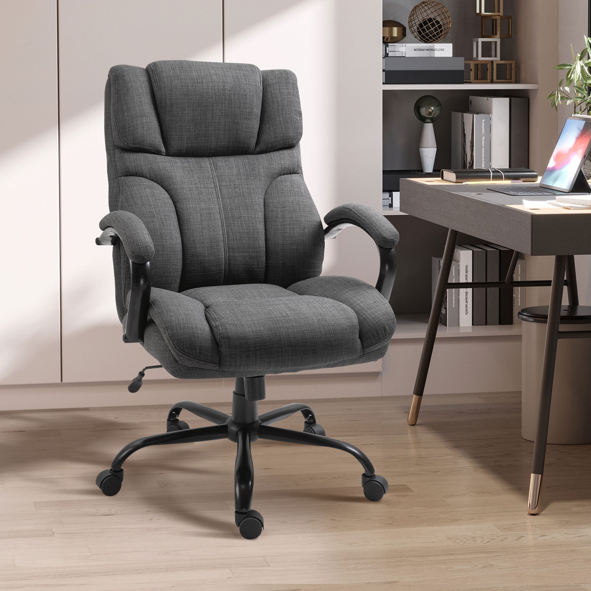 500lbs Big and Tall Office Chair with Wide Seat, Ergonomic Executive Computer Chair with Adjustable Height, Swivel Wheels and Linen Finish, Dark Grey