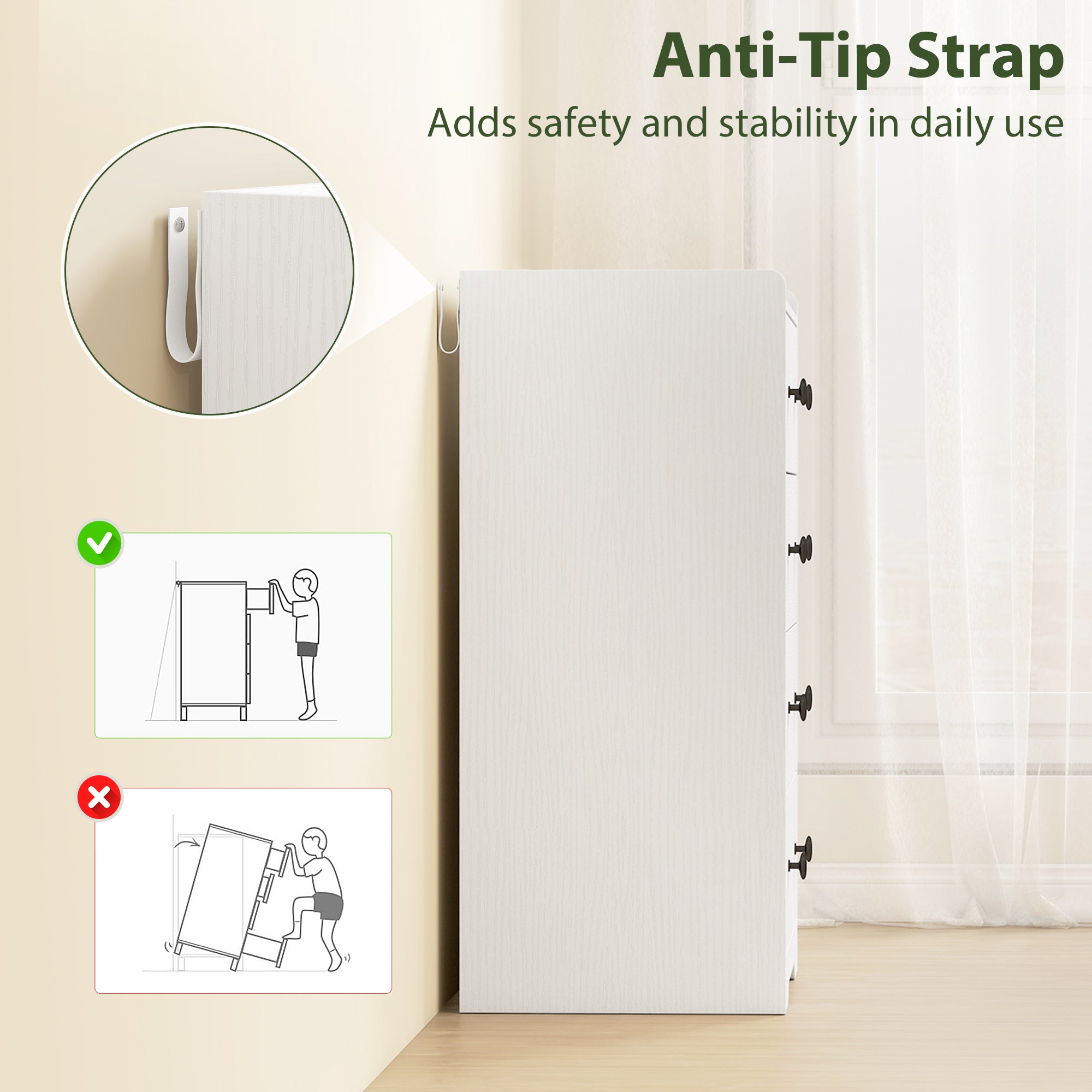 4 Drawer Chest of Drawers, Modern Dresser for Bedroom, Storage Cabinet for Living Room Entryway, White Wood Effect